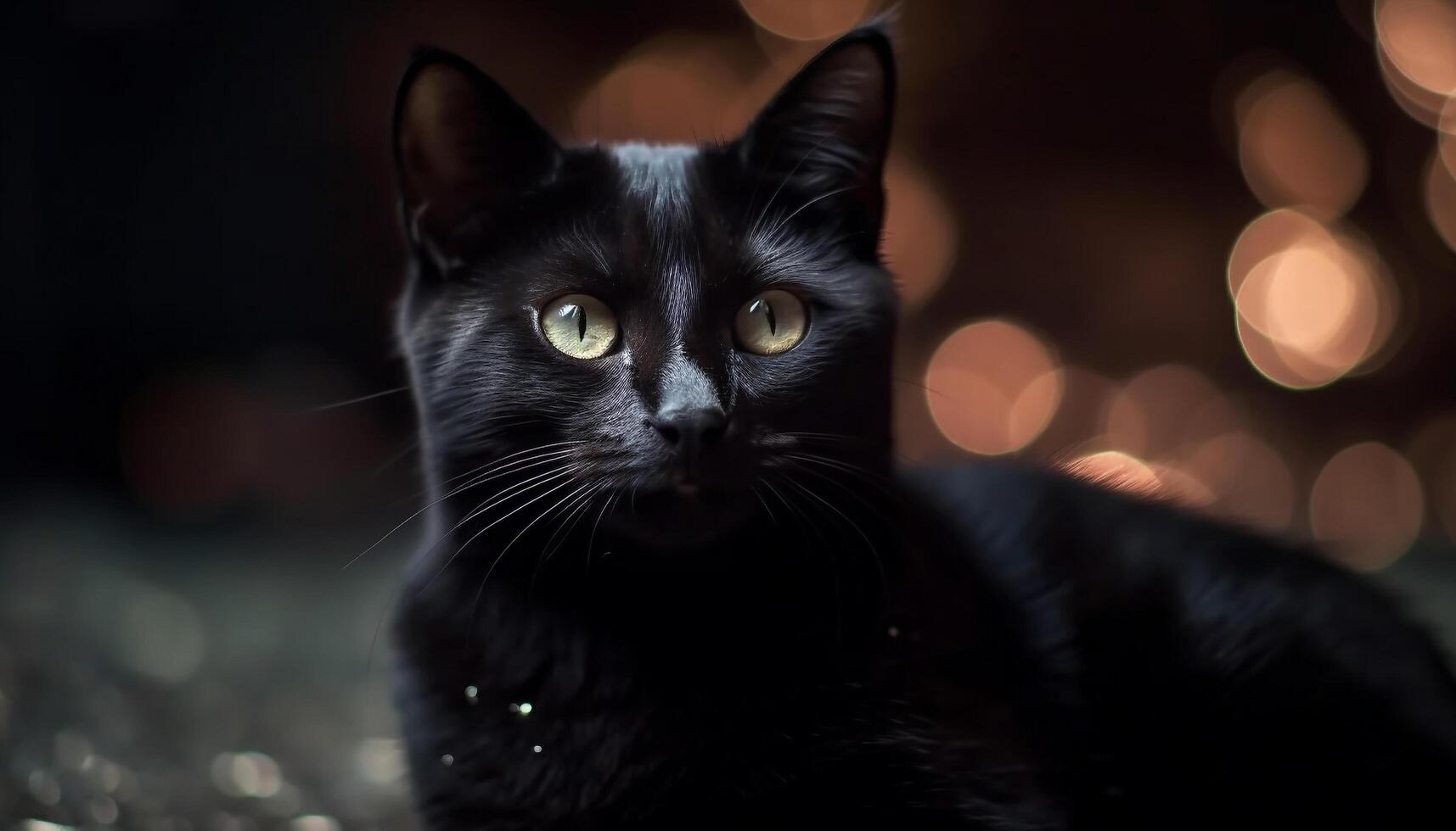 A cute black kitten staring at the camera outdoors generated by AI photo