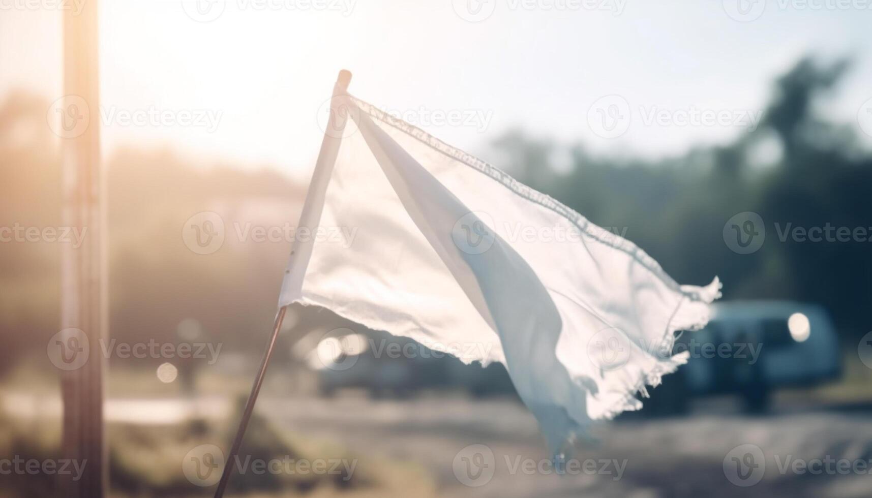 Wind blown flag symbolizes patriotism in beautiful mountain landscape generated by AI photo