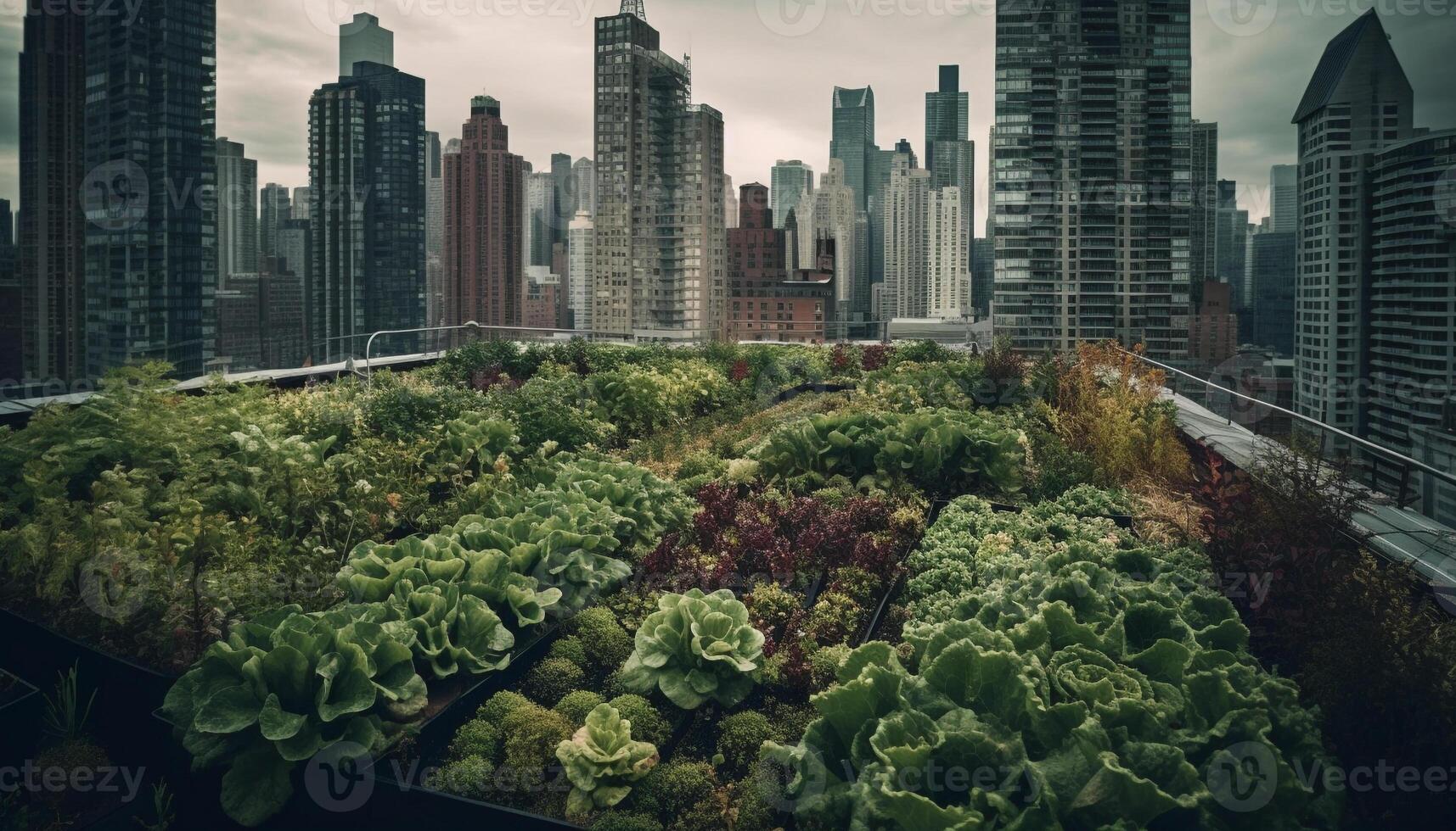 Modern city skyline grows amidst nature green landscape and architecture generated by AI photo