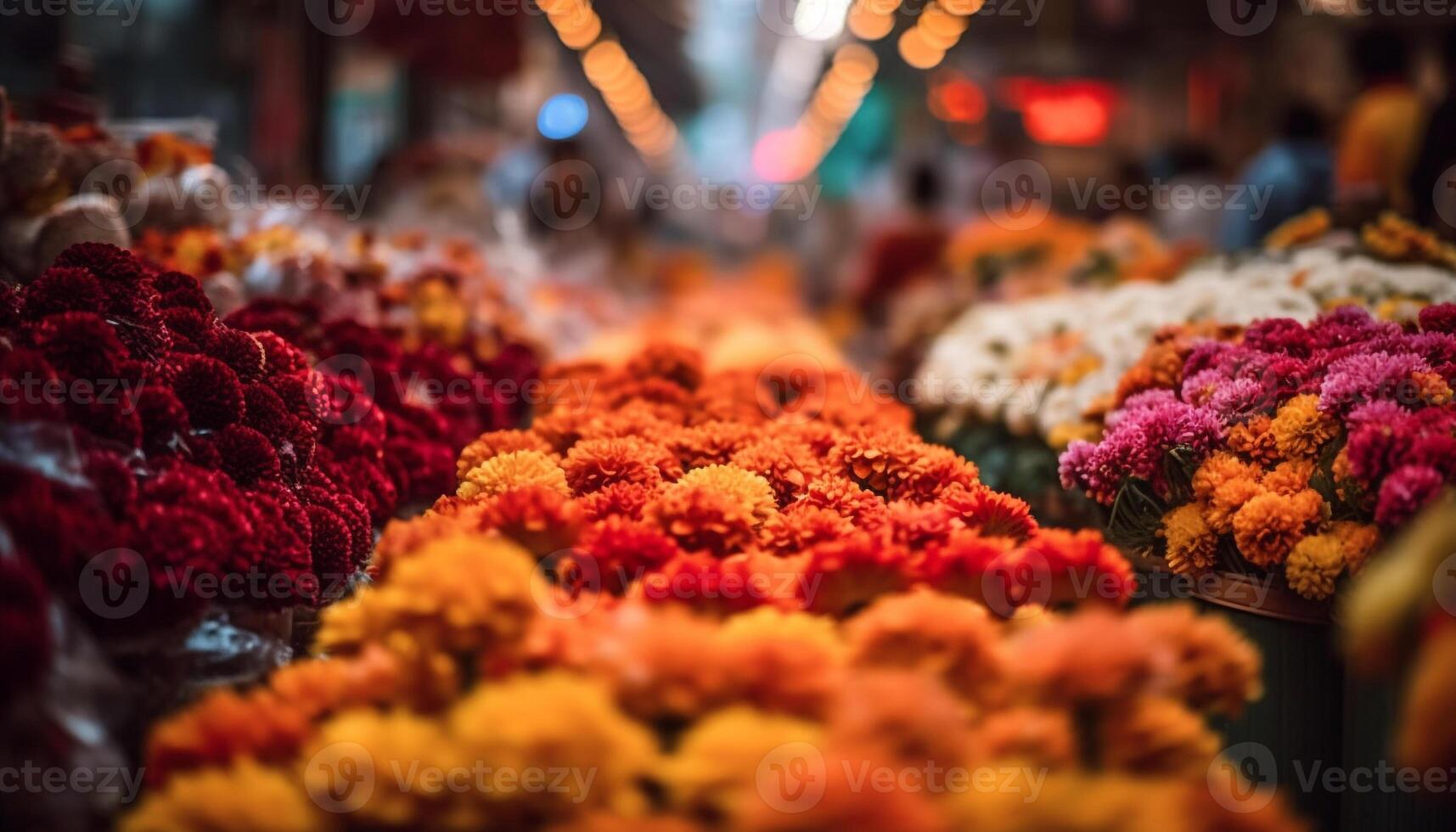 Fresco multi de colores ramos de flores para rebaja a al aire libre flor mercado generado por ai foto