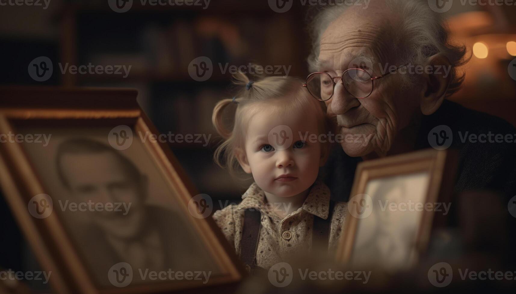 un multi Generacion familia unión terminado libros, amar, y unión adentro generado por ai foto