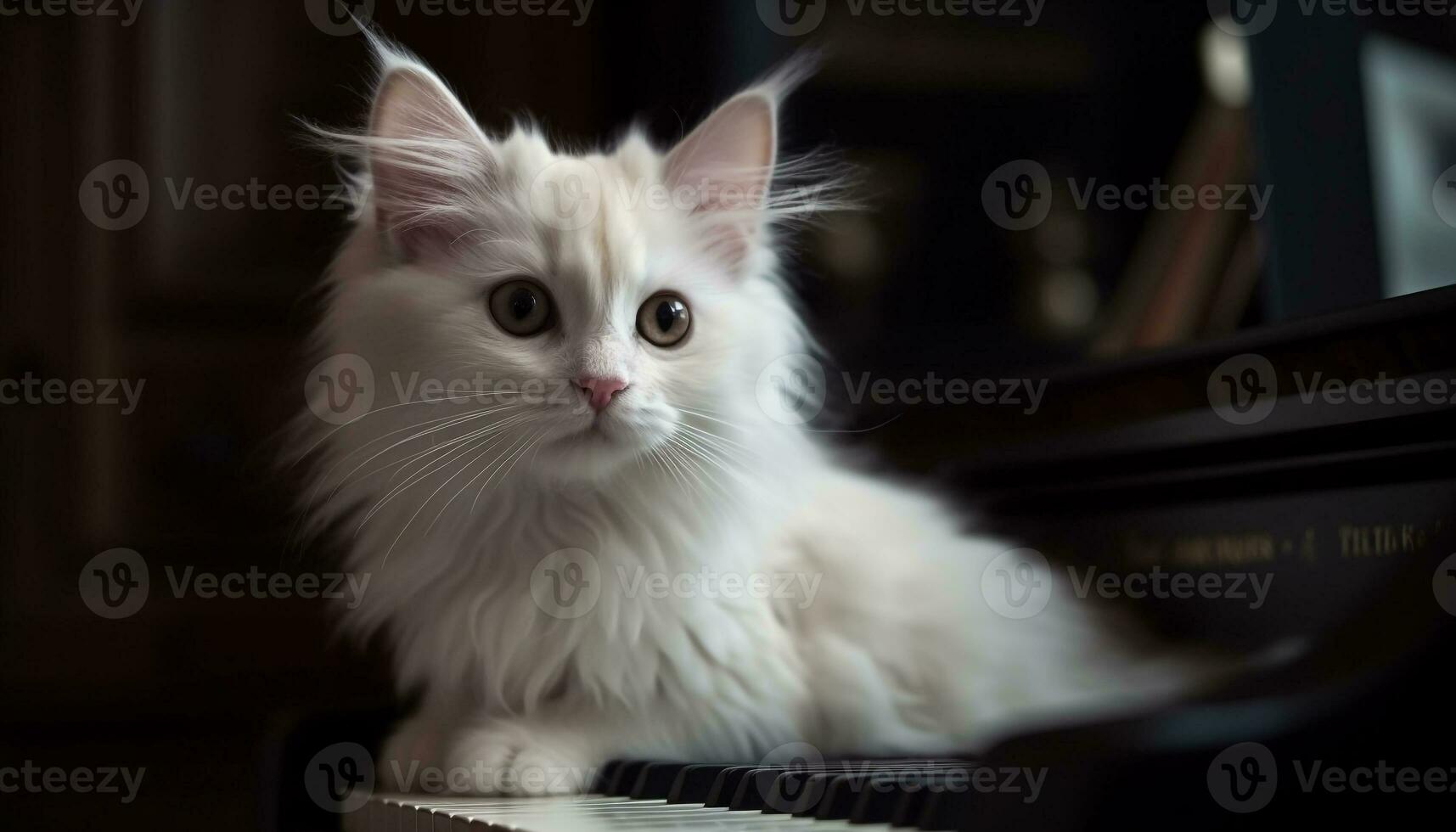 Fluffy Persian kitten staring playfully, charming beauty in close up portrait generated by AI photo