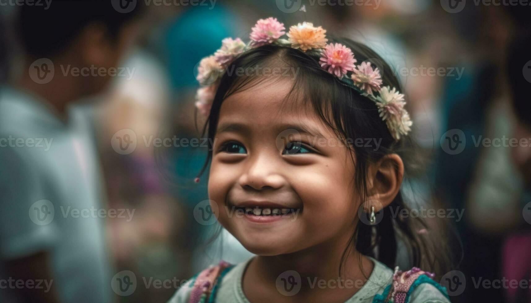 sonriente niño disfruta al aire libre con linda muchachas en juguetón retrato generado por ai foto