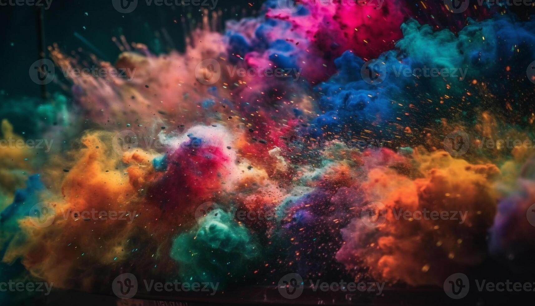 Exploding star creates vibrant multi colored galaxy in abstract design generated by AI photo