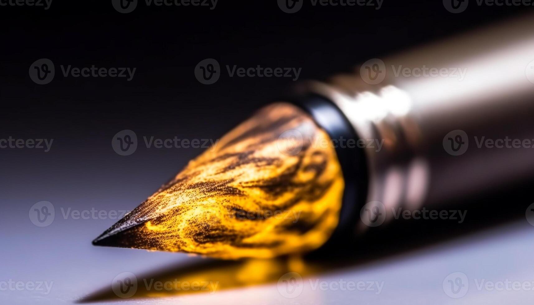 The gold colored fountain pen nib signed the elegant yellow paper generated by AI photo