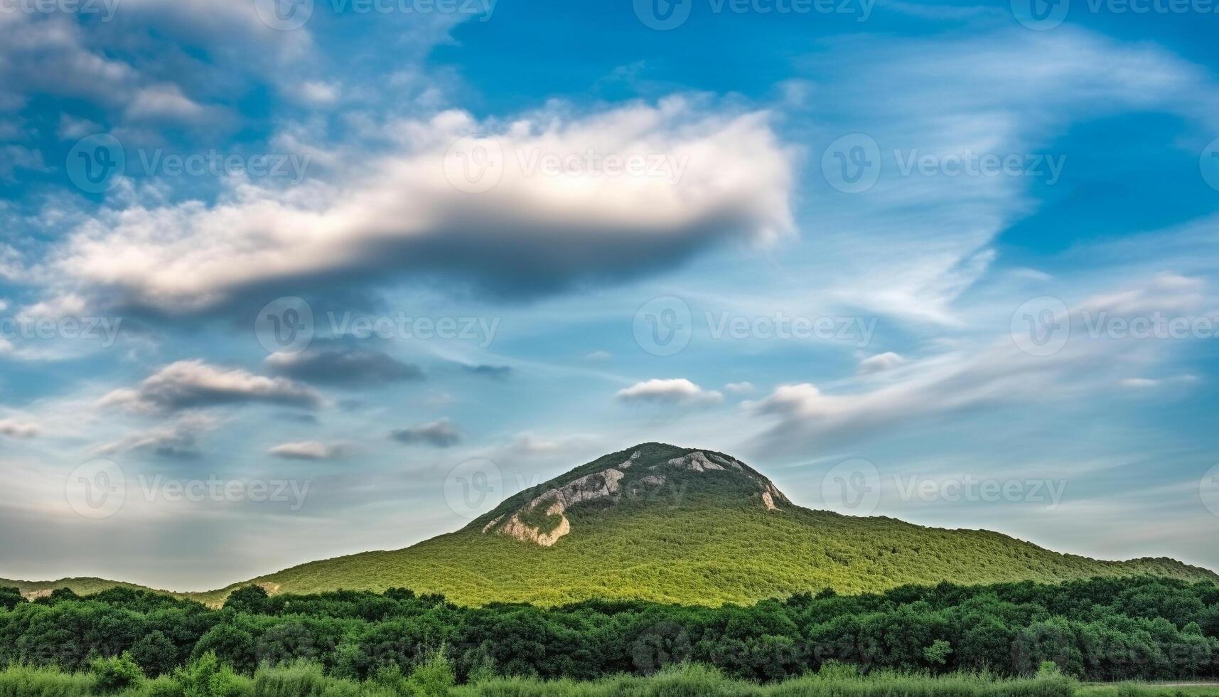 Majestic mountain range boasts panoramic views of tranquil landscapes generated by AI photo