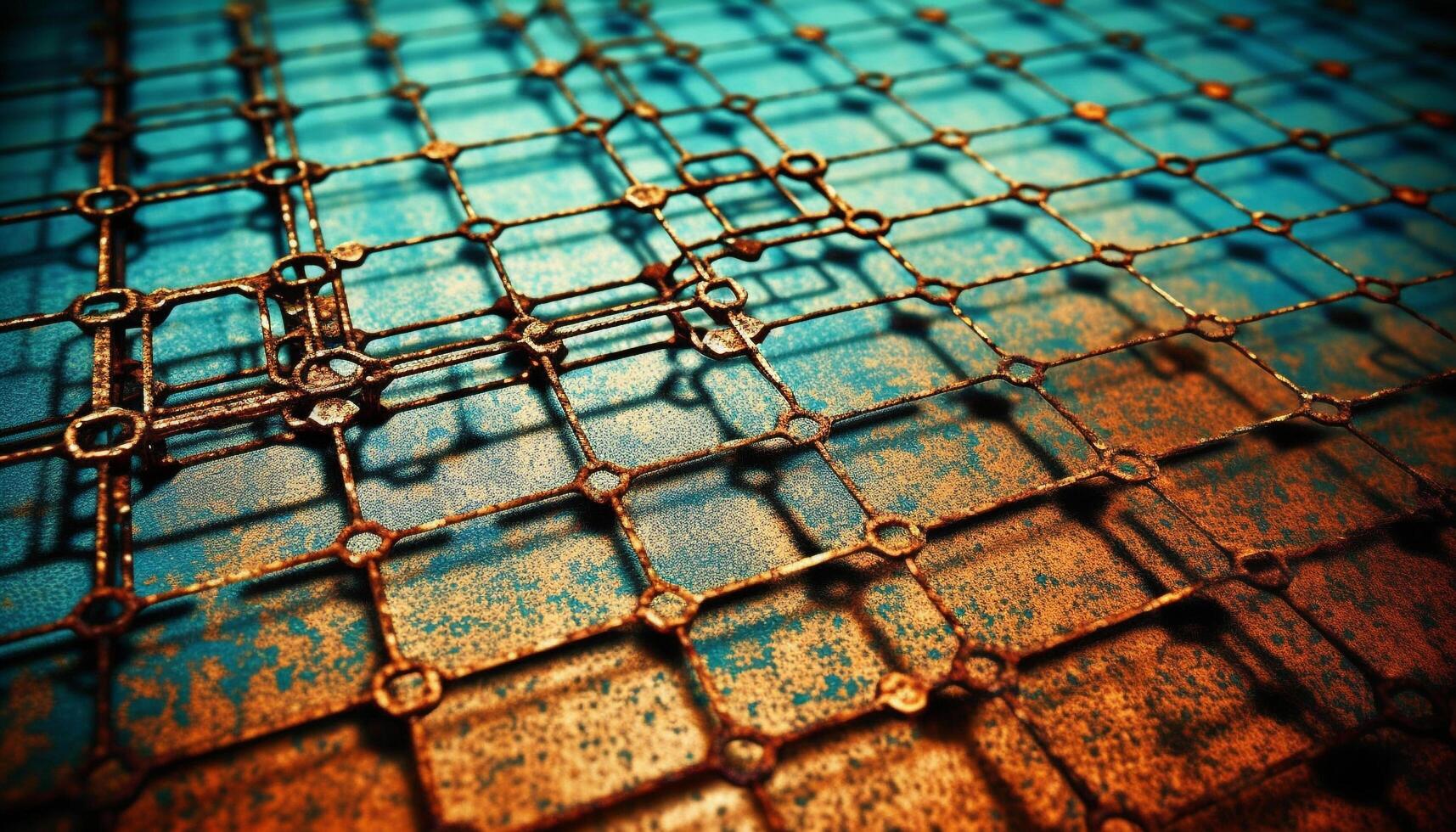 Rusty metal chain attached to old prison cell, textured effect generated by AI photo