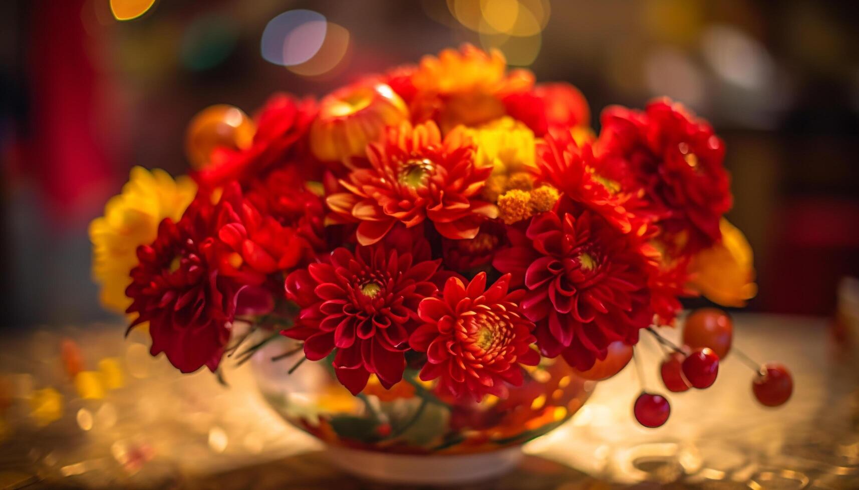 A vibrant bouquet of multi colored flowers brings elegance indoors generated by AI photo