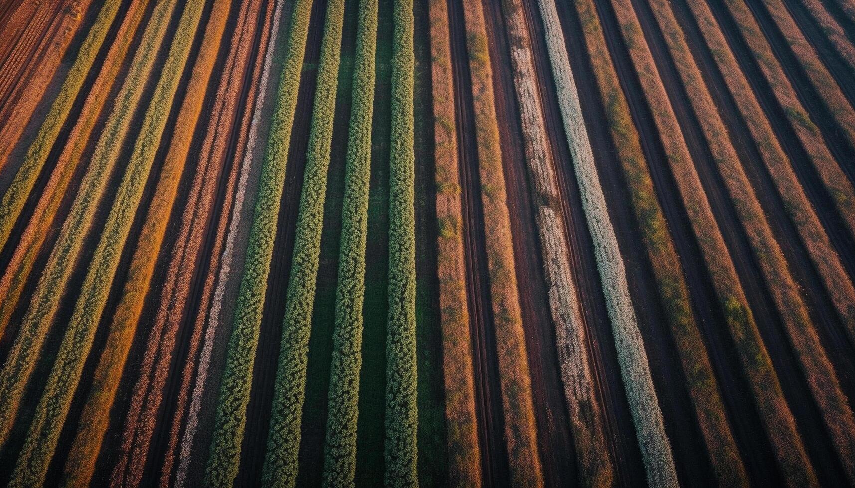 agrícola campo crecimiento, a rayas trigo cultivo, belleza en naturaleza paisaje generado por ai foto