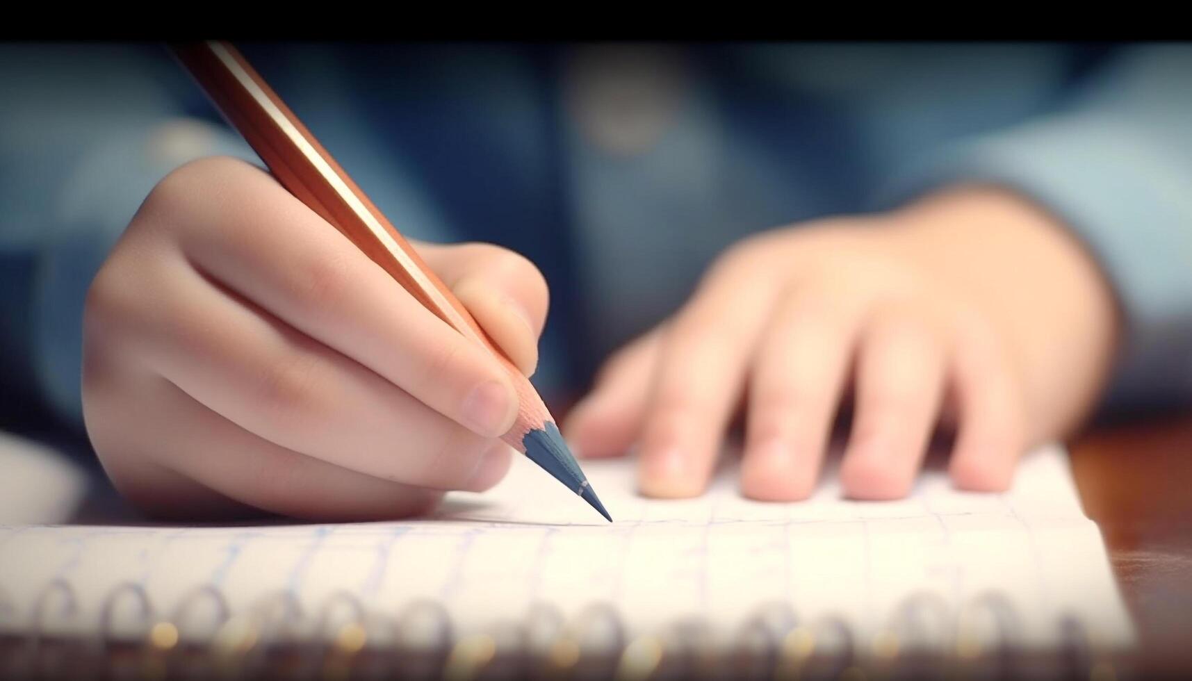 uno persona estudiando a escritorio, participación bolígrafo y papel generado por ai foto