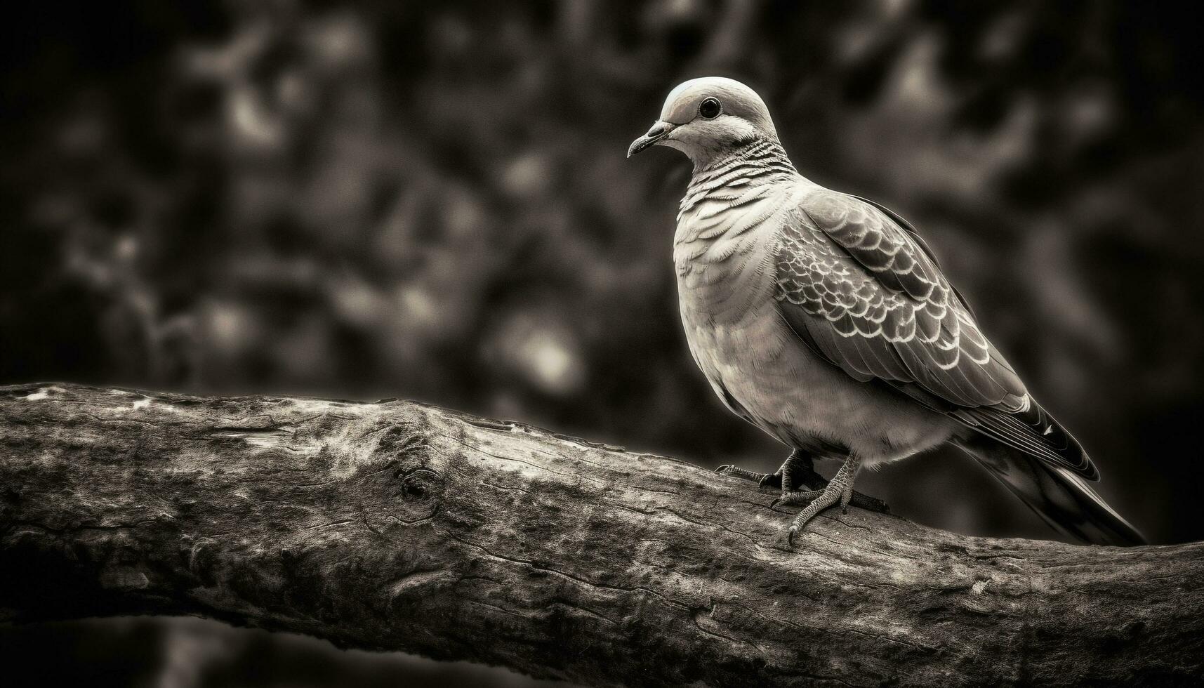 A tranquil scene A dove perching on a branch peacefully generated by AI photo