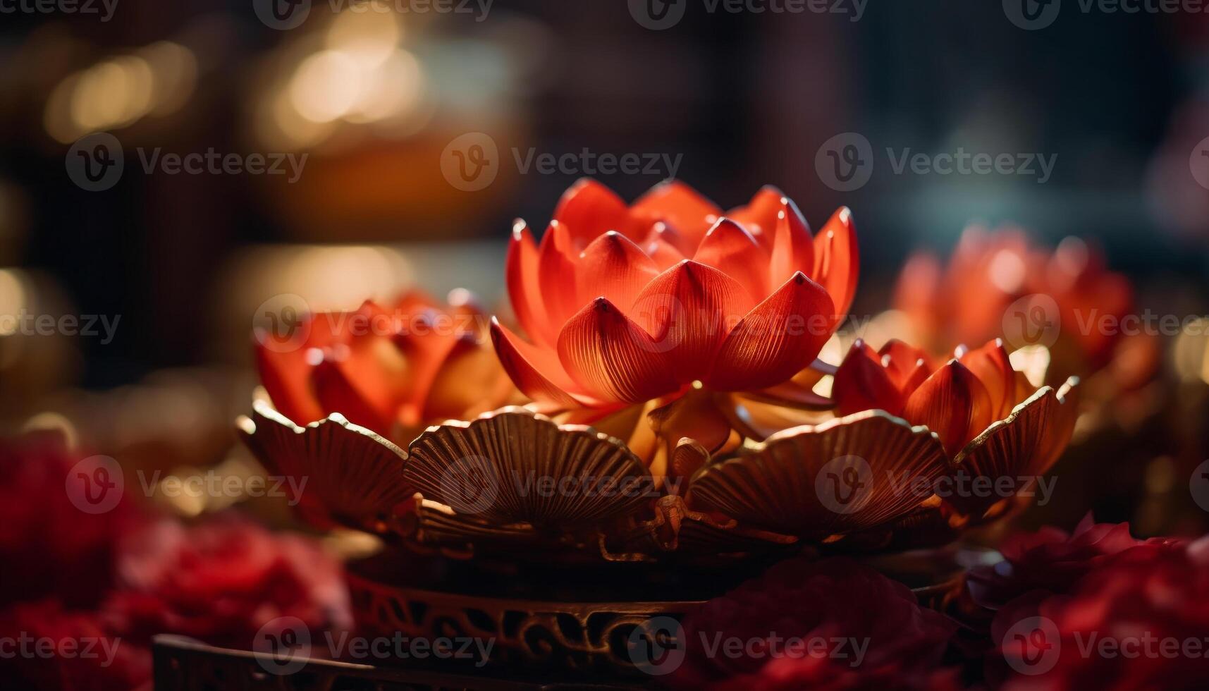 Lotus water lily, symbol of spirituality, in tranquil pond generated by AI photo