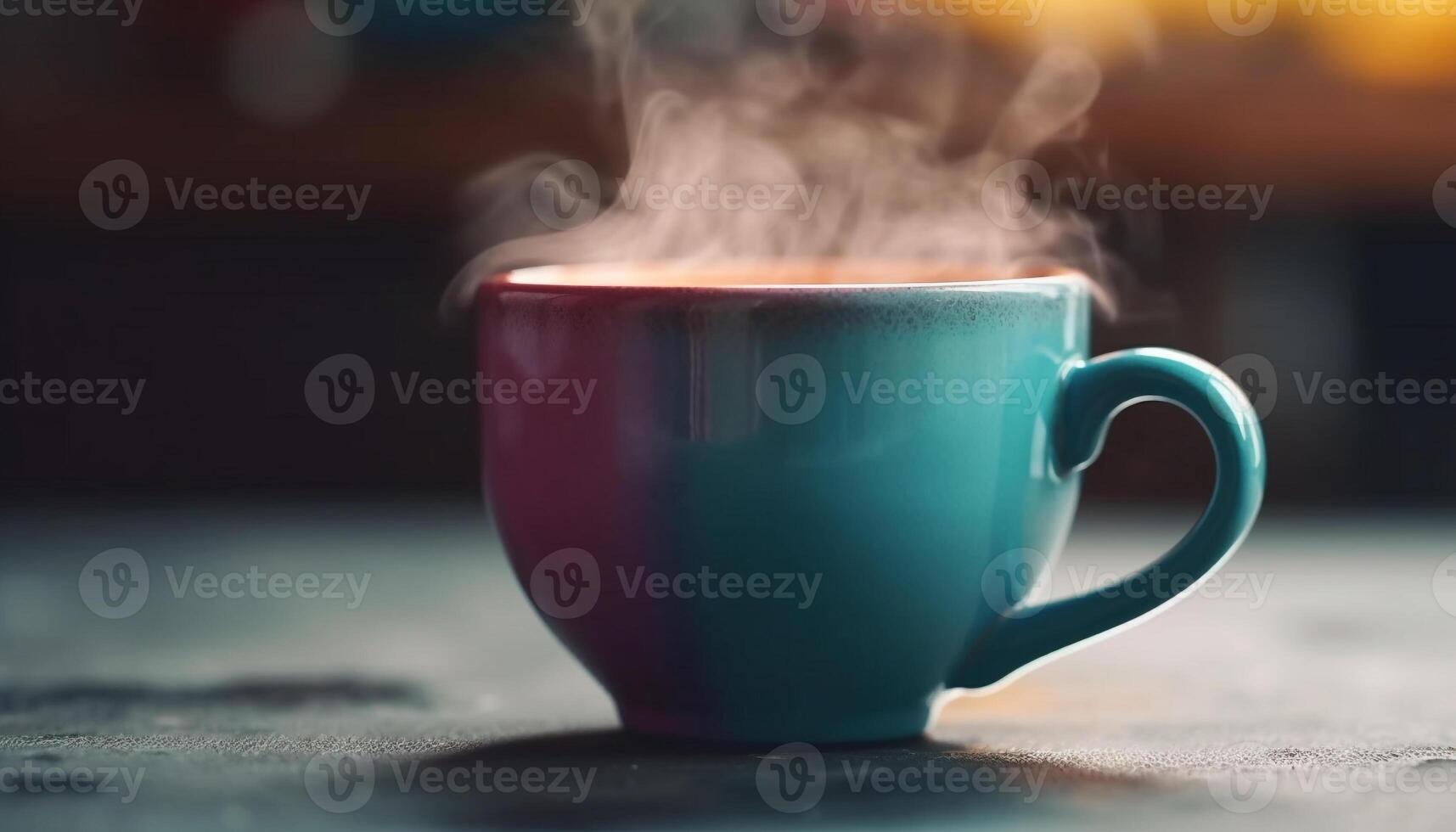 Hot coffee steams on wooden table, a relaxing refreshment generated by AI photo