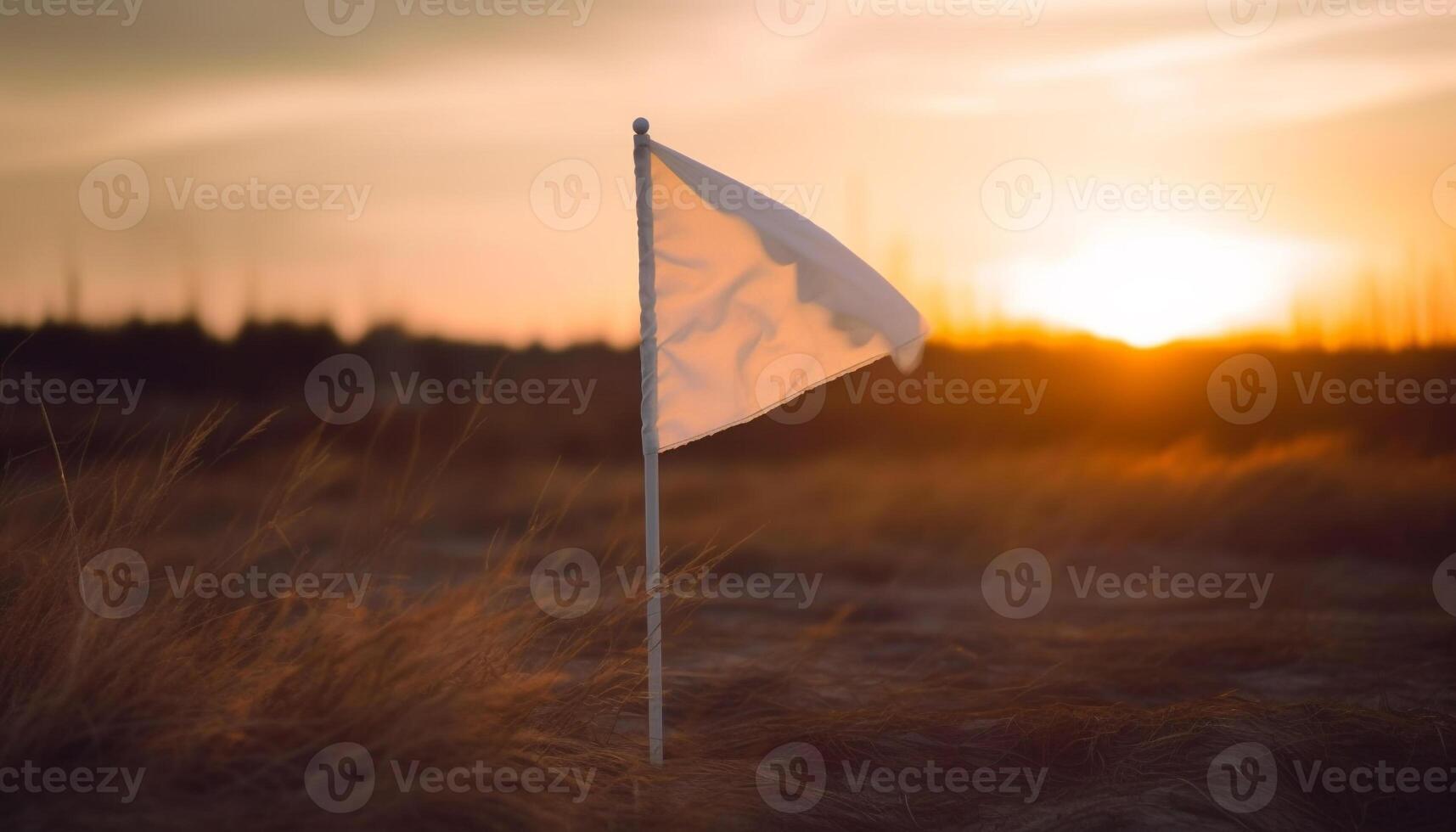 Freedom symbolized in tranquil meadow, wheat blowing under sunset sky generated by AI photo