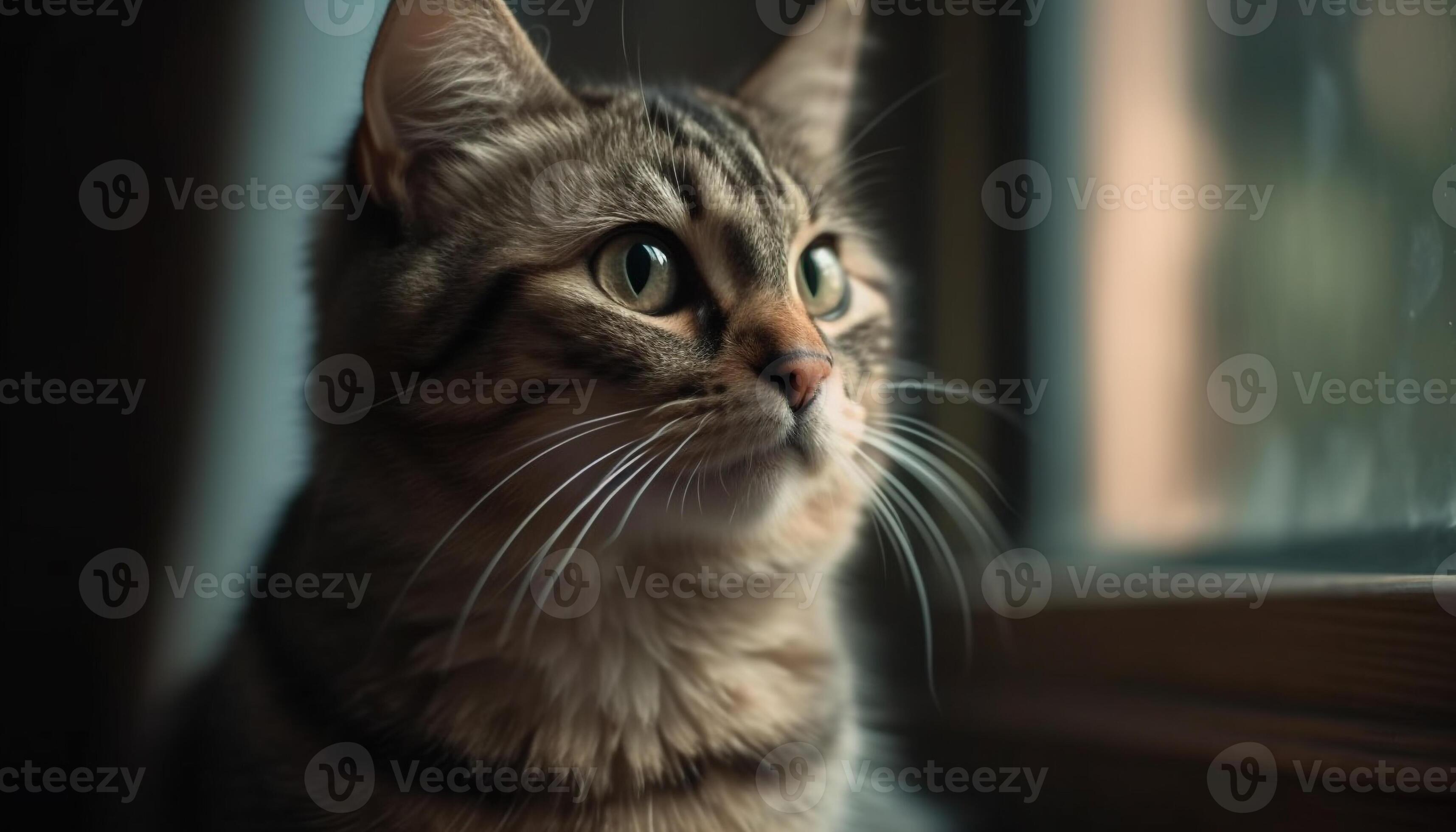 Cute kitten staring at camera with fluffy fur and whiskers generated by