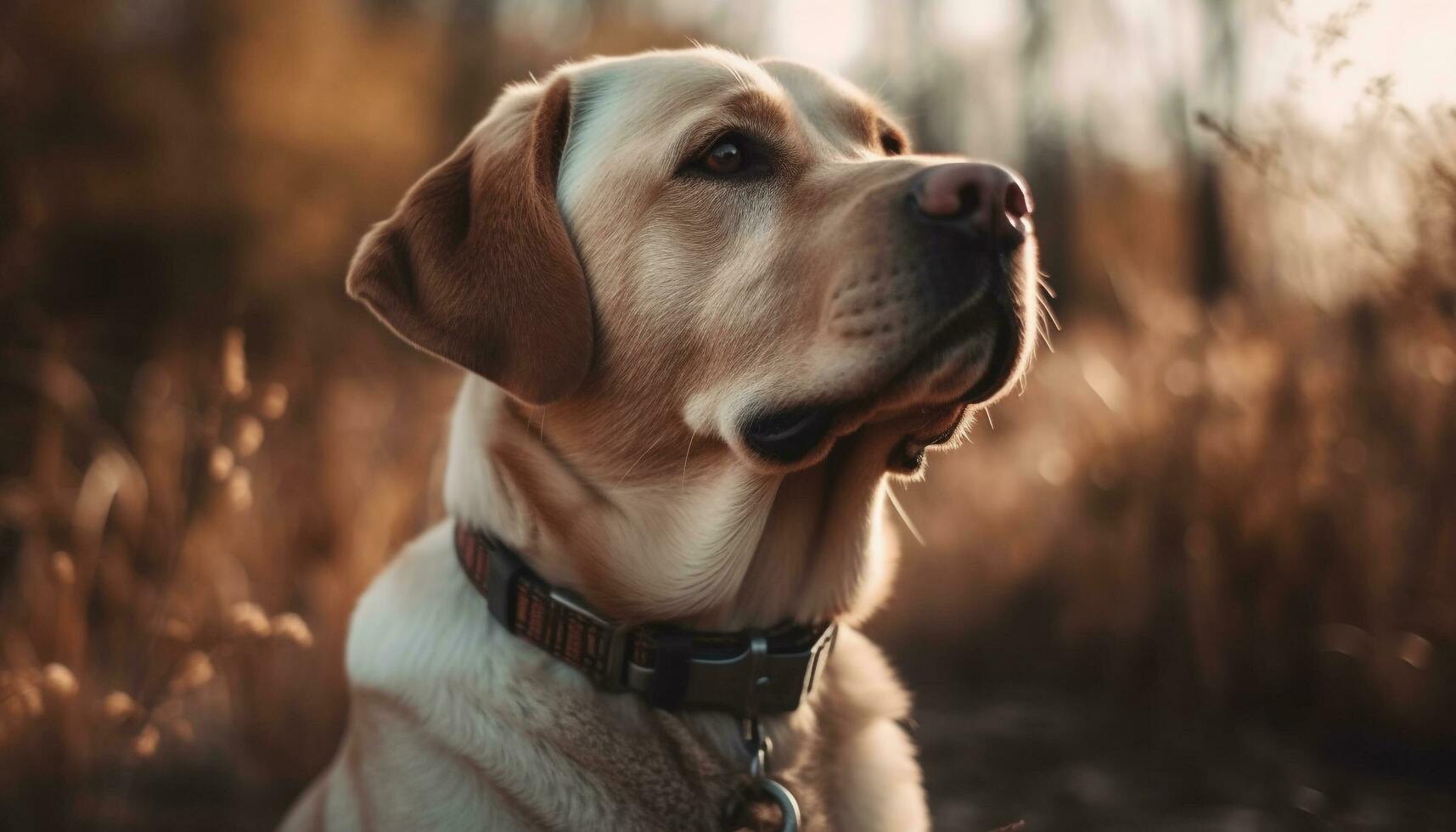 A playful Labrador sits in the meadow, enjoying nature beauty generated by AI photo