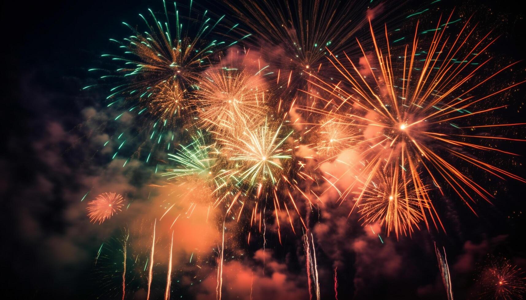 vibrante colores encender el noche cielo en explosivo celebracion generado por ai foto