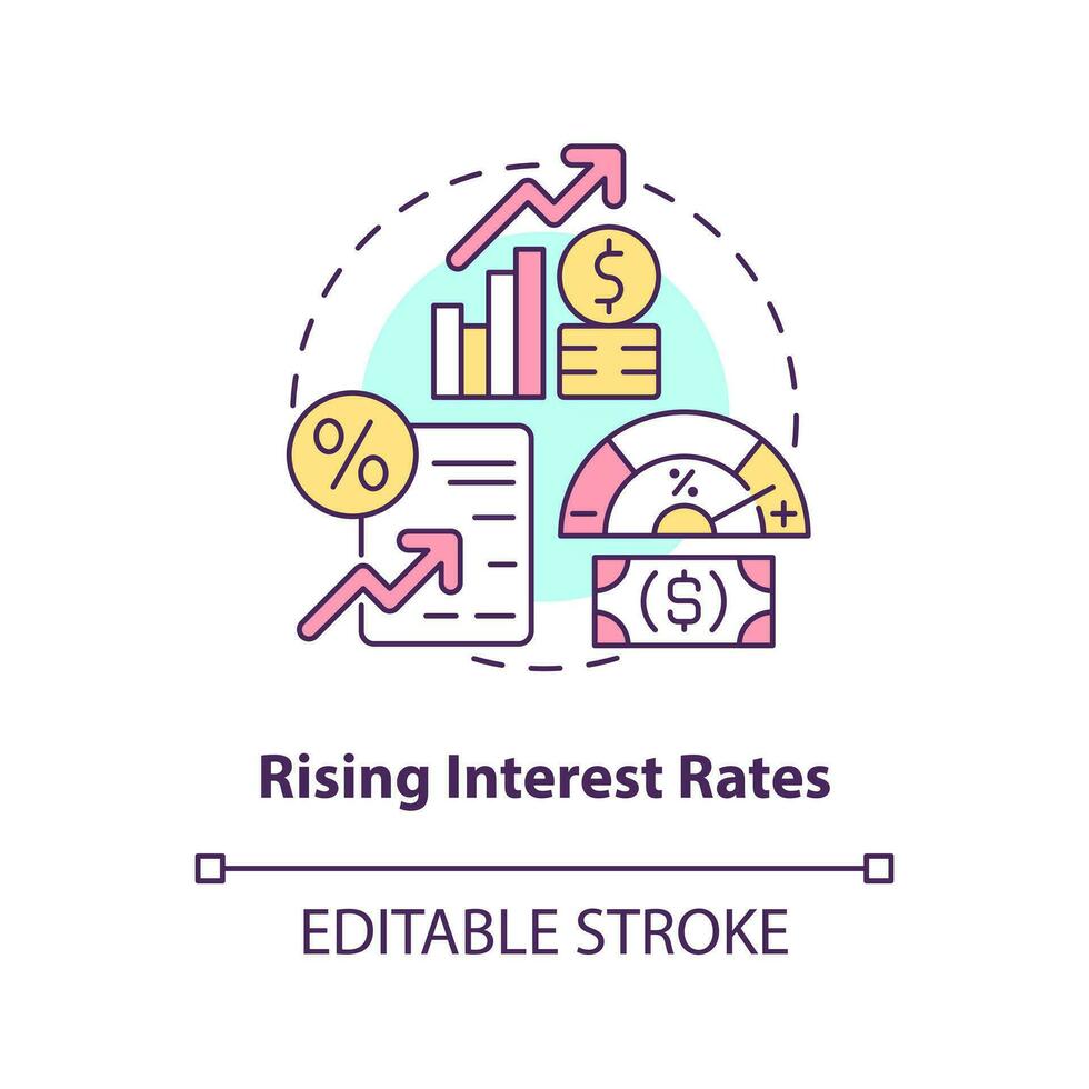 Rising interest rates concept icon. Borrowing costs. Stock market trend abstract idea thin line illustration. Isolated outline drawing. Editable stroke vector