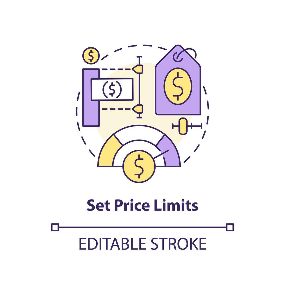 Set price limit concept icon. Adjust buy and sell process. Online investing abstract idea thin line illustration. Isolated outline drawing. Editable stroke vector