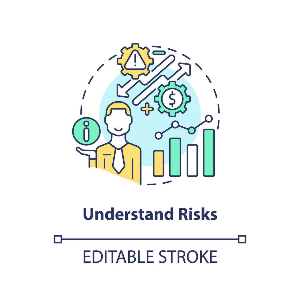 Understand risks concept icon. Market analyzing. Investment expectation abstract idea thin line illustration. Isolated outline drawing. Editable stroke vector