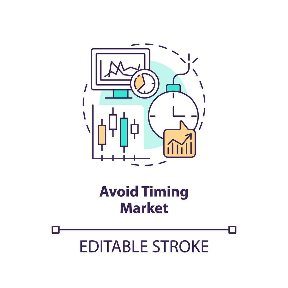 Avoid timing market concept icon. Expecting price changes. Rule of investing abstract idea thin line illustration. Isolated outline drawing. Editable stroke vector