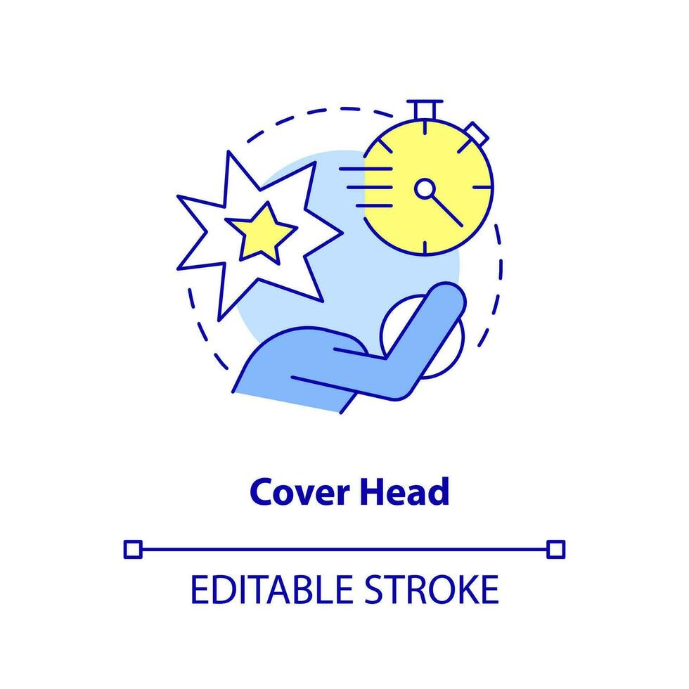 Cover head concept icon. Protect yourself. Action outside during nuclear attack abstract idea thin line illustration. Isolated outline drawing. Editable stroke vector