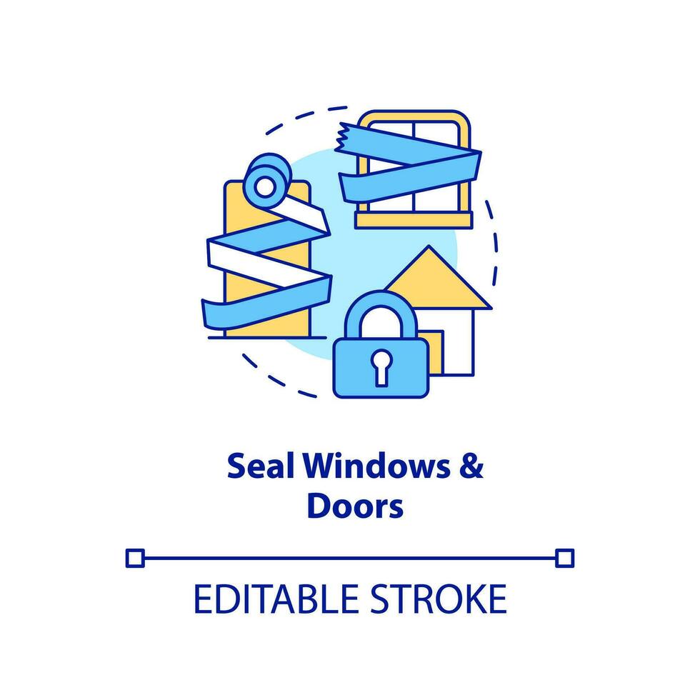 Seal windows and doors concept icon. Action at home during nuclear accident abstract idea thin line illustration. Isolated outline drawing. Editable stroke vector