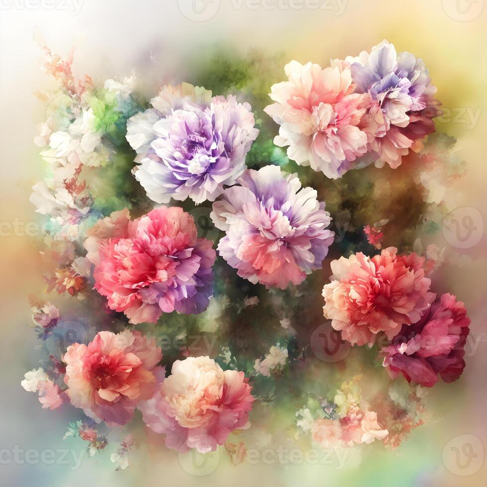 A Bouquet of Colorful Blooms, A Brilliant Bloomscape, A Festive Floral Display, Floral Oil painting on canvas ,Still life flowers painting, Designed with artificial intelligence, photo