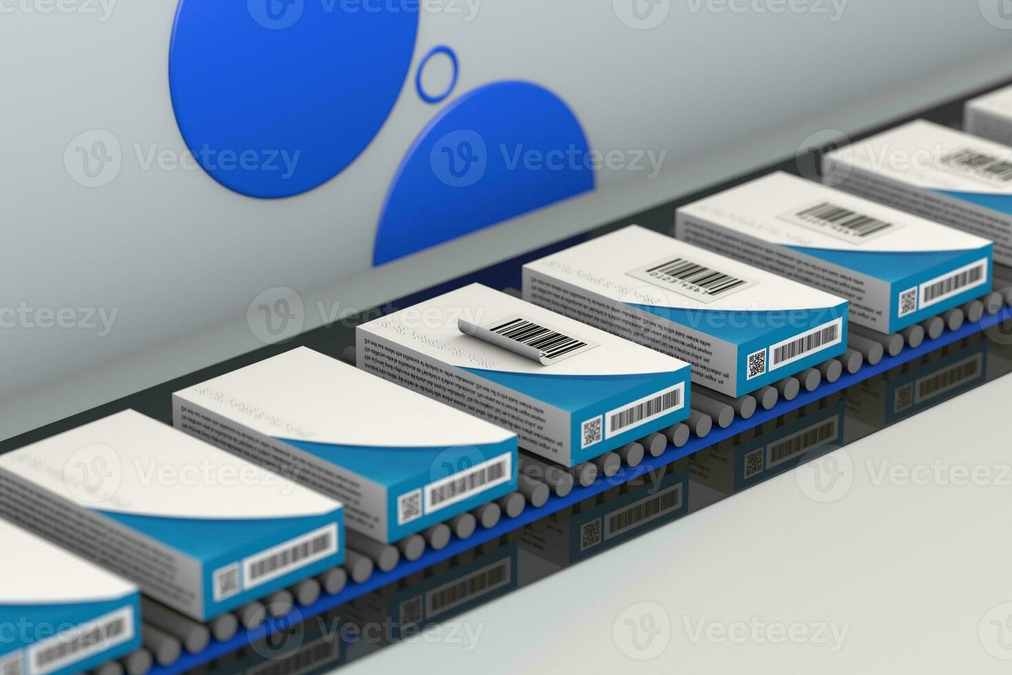 Pharma industry concept with medical box and label bar code photo