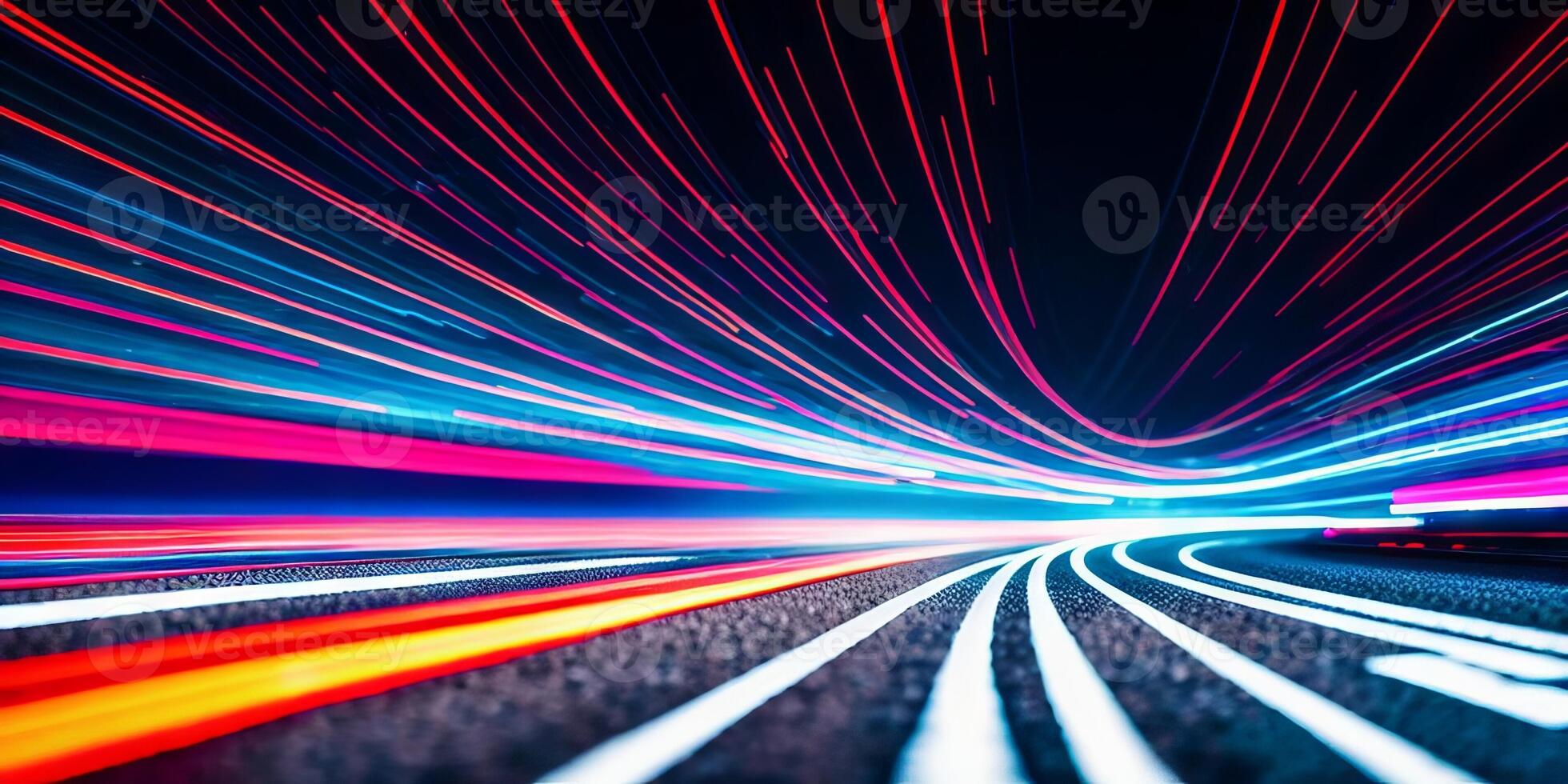 Modern abstract high-speed movement. Dynamic motion light and fast arrows moving on dark background. Futuristic, technology pattern for banner or poster design. photo