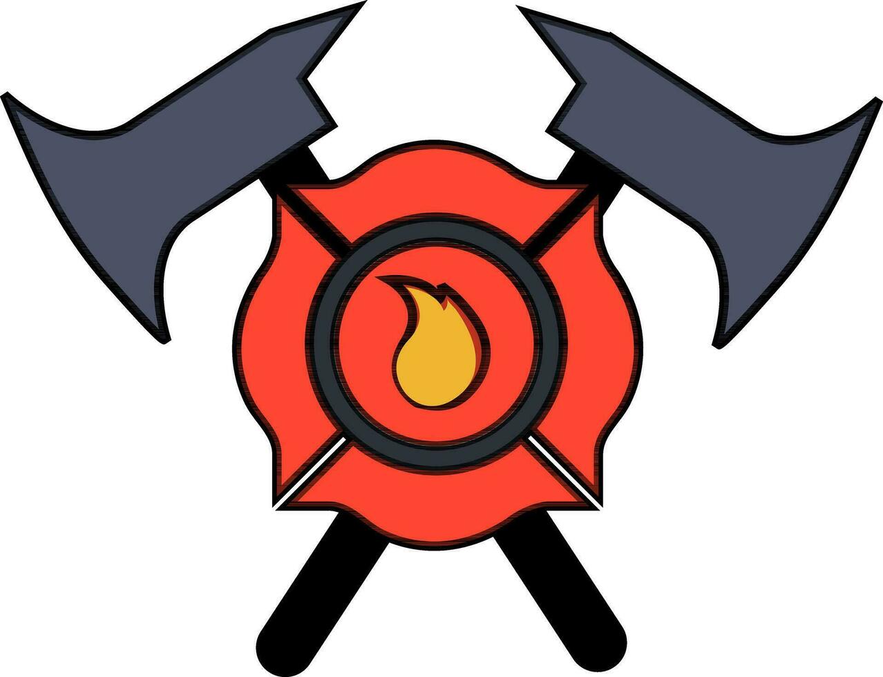 Fire department emblem with cross fire axe. vector