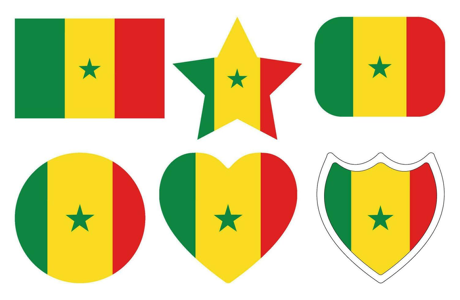 Senegal flag set. Flag of Senegal in design shape set. vector