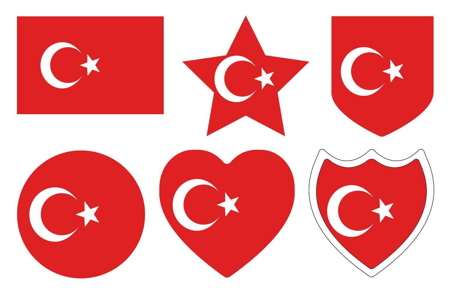 Flag of Turkey in shape set. Turkey flag in shape set. vector