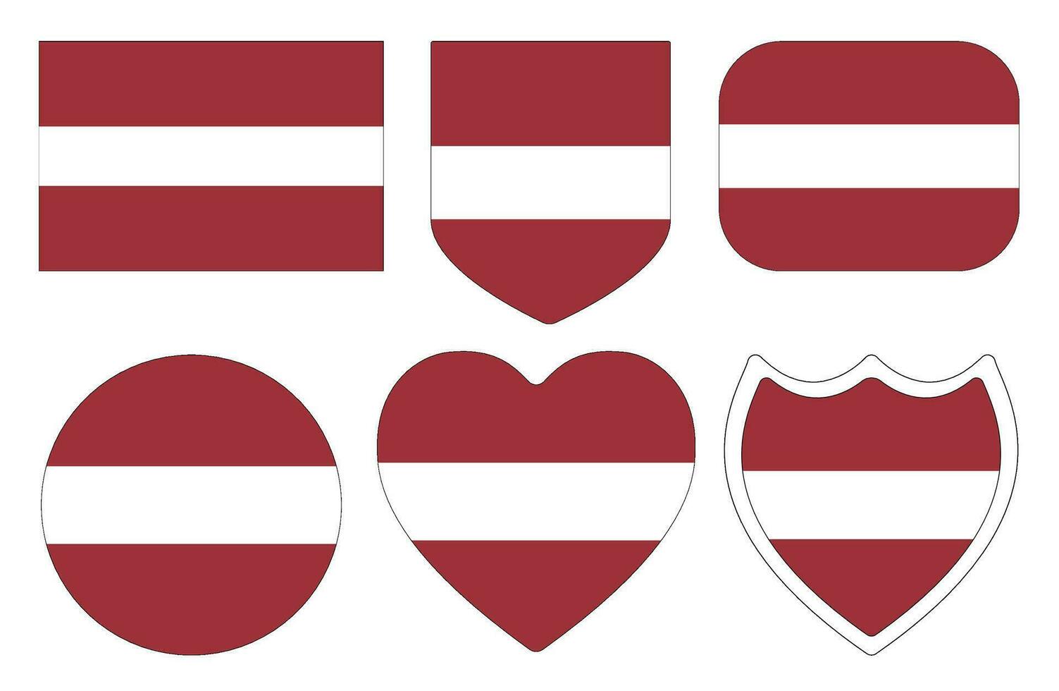 Flag of Latvia in design shape set. Latvia flag in design shape set. vector