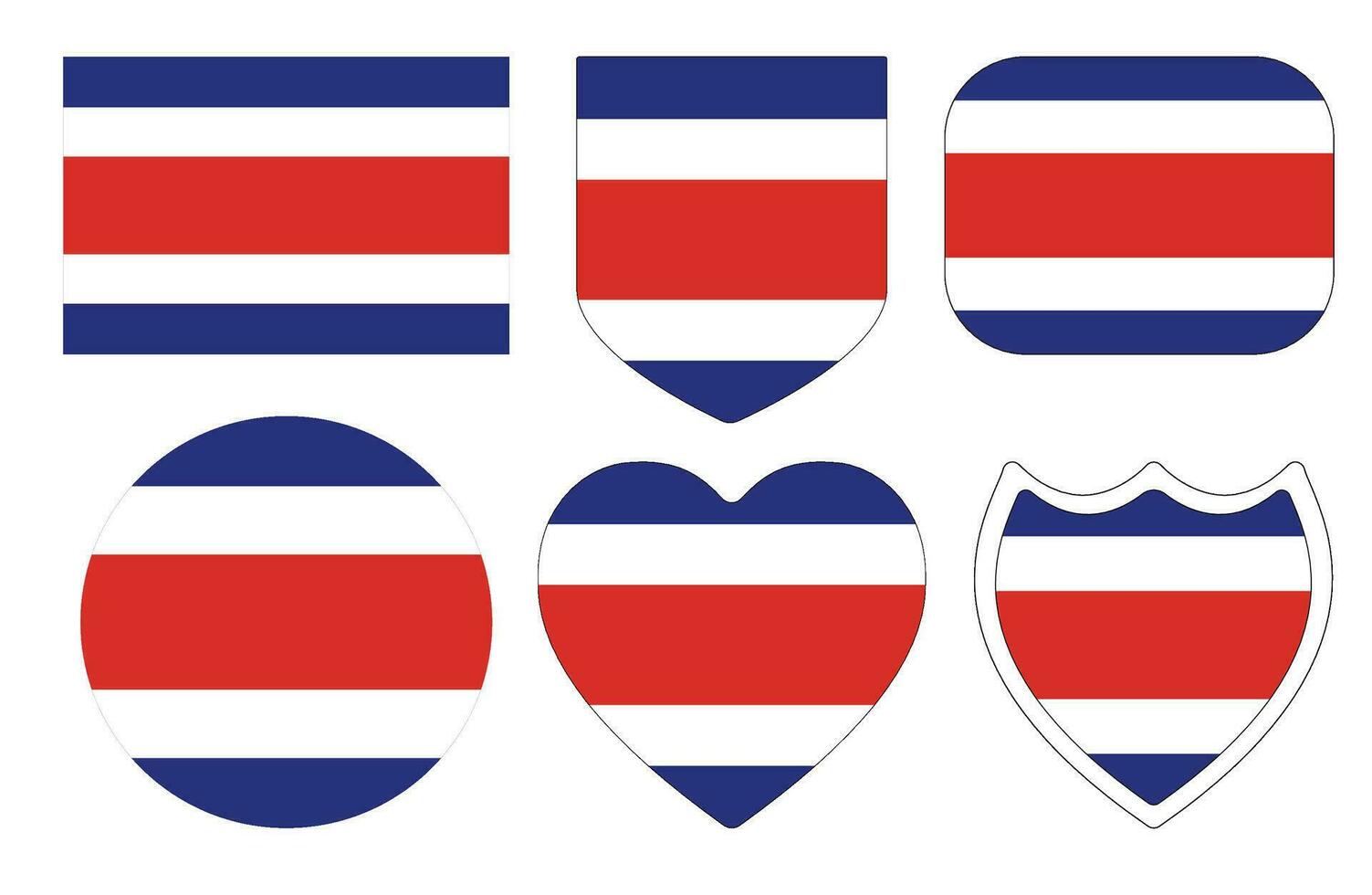 Costa Rica flag in design shape set. Flag of Costa Rica in design shape set. vector