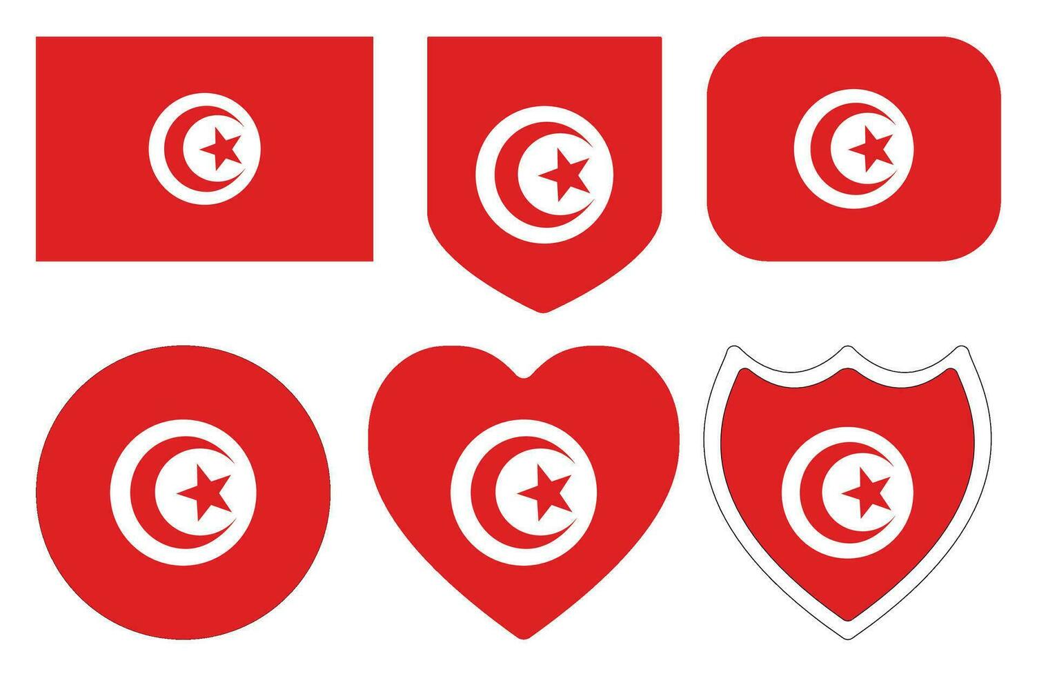 Flag of Tunisia in shape set. Tunisia flag with the design shape set. vector