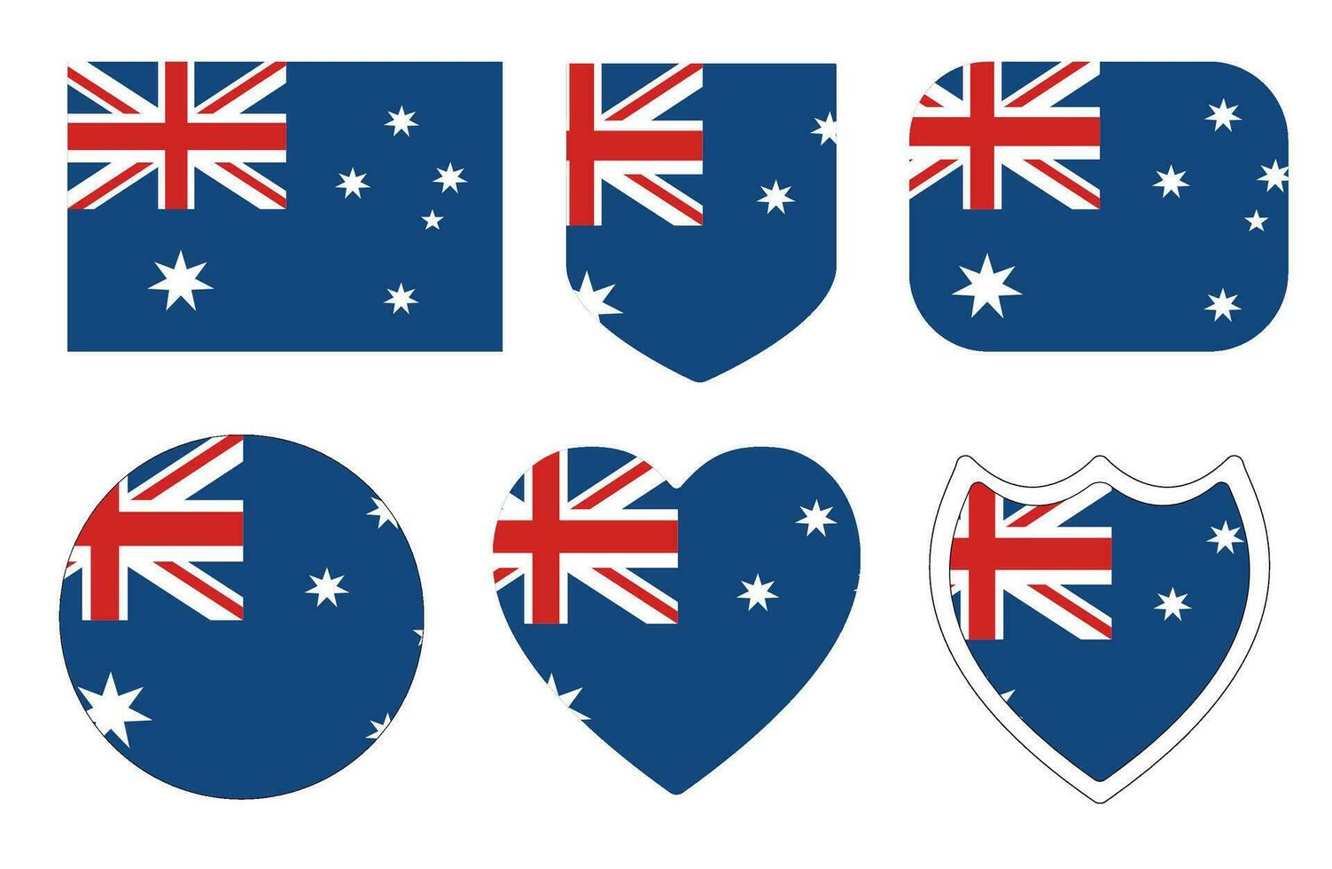 bandera de Australia en diseño forma colocar. el australiano bandera en diseño forma conjunto vector