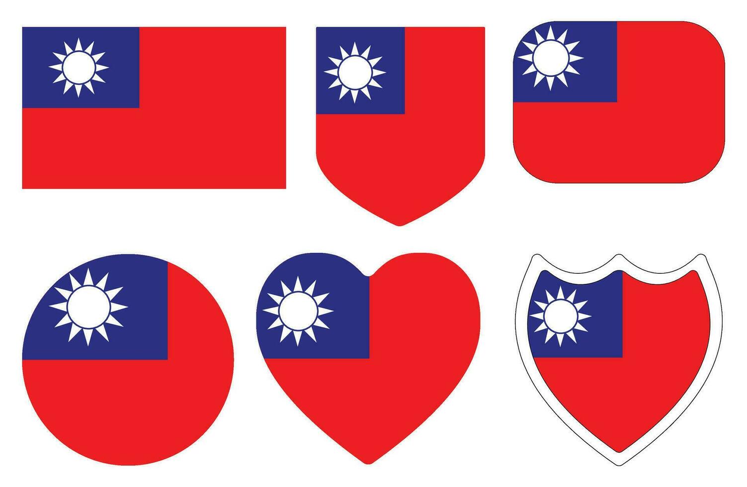 Flag of Taiwan in shape set. Taiwan flag in shape set vector