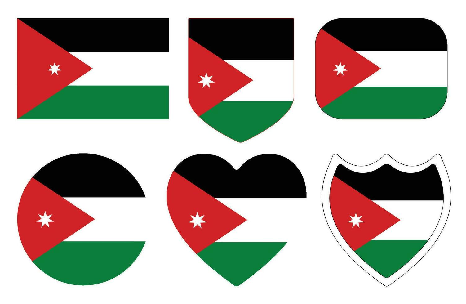 Jordan flag set. Flag of Jordan in design shape set. vector