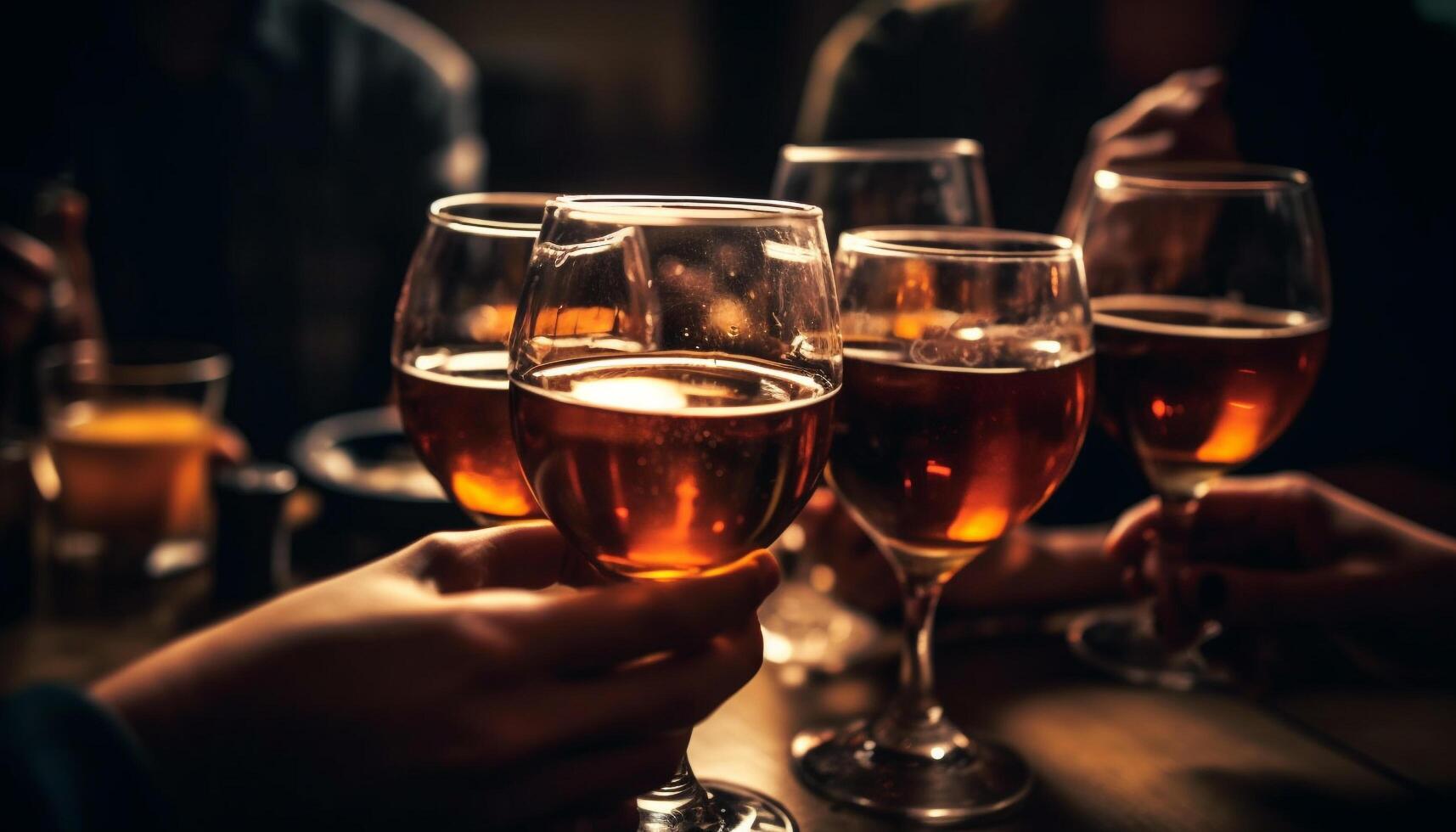 Luxury bar, friends toast champagne in celebration generated by AI photo