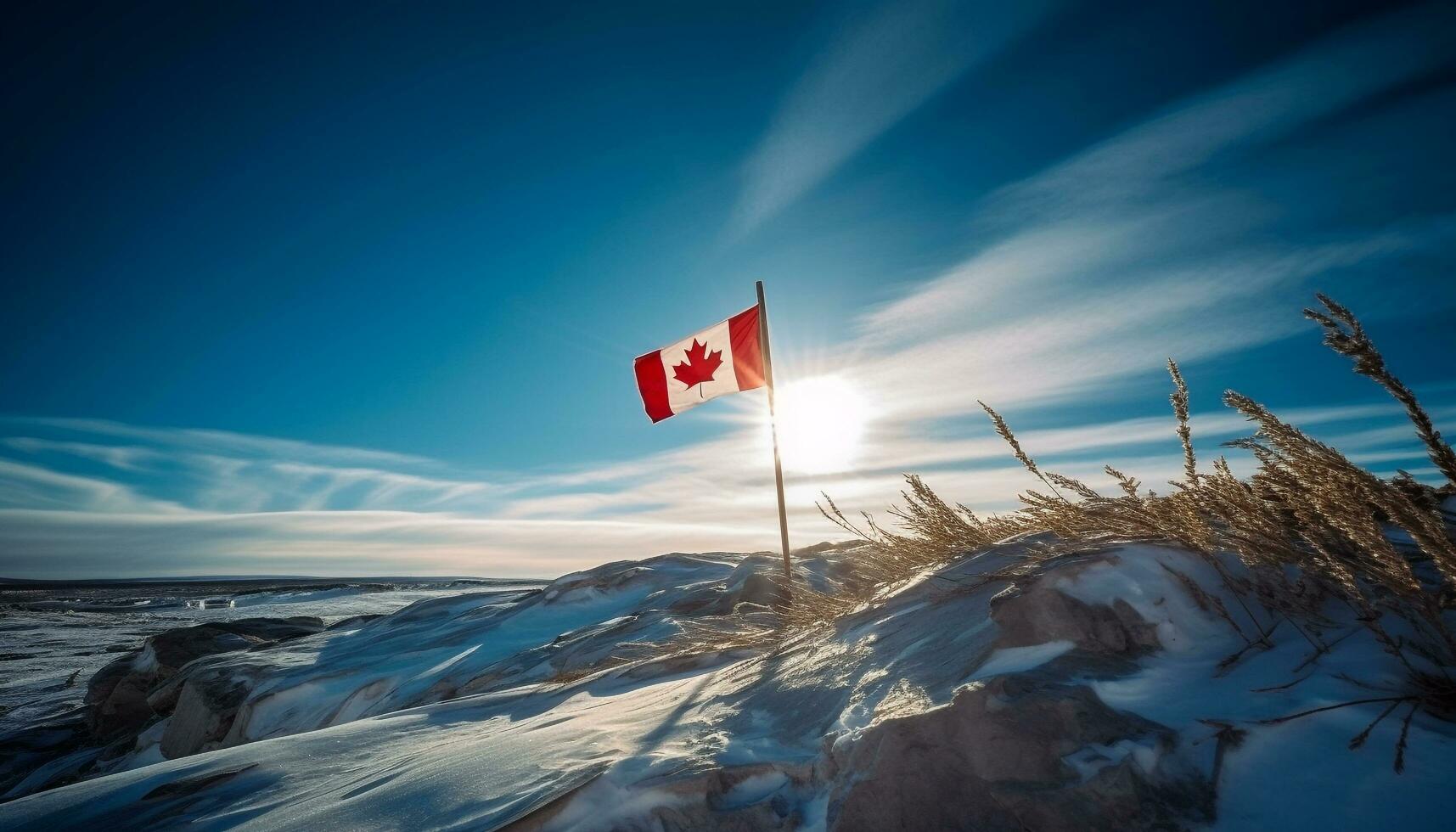 Majestic Canadian mountains, frozen beauty in nature generated by AI photo