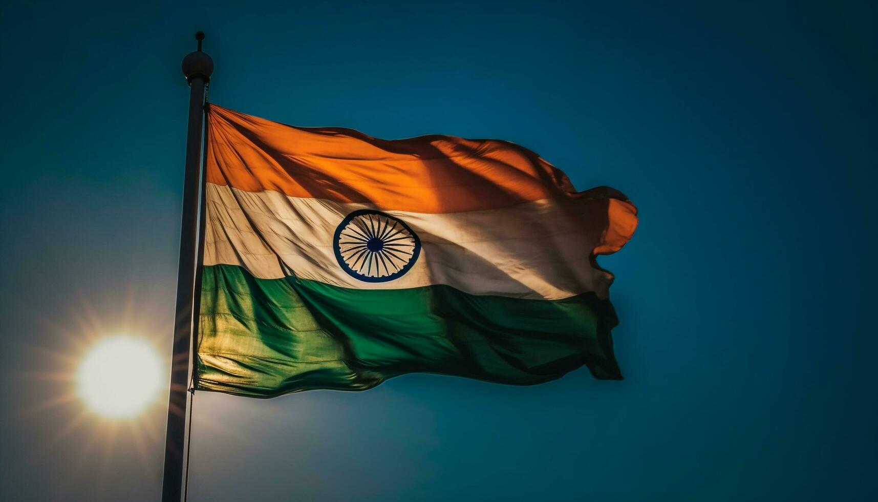 Indian flag waving with pride in sunlight generated by AI photo