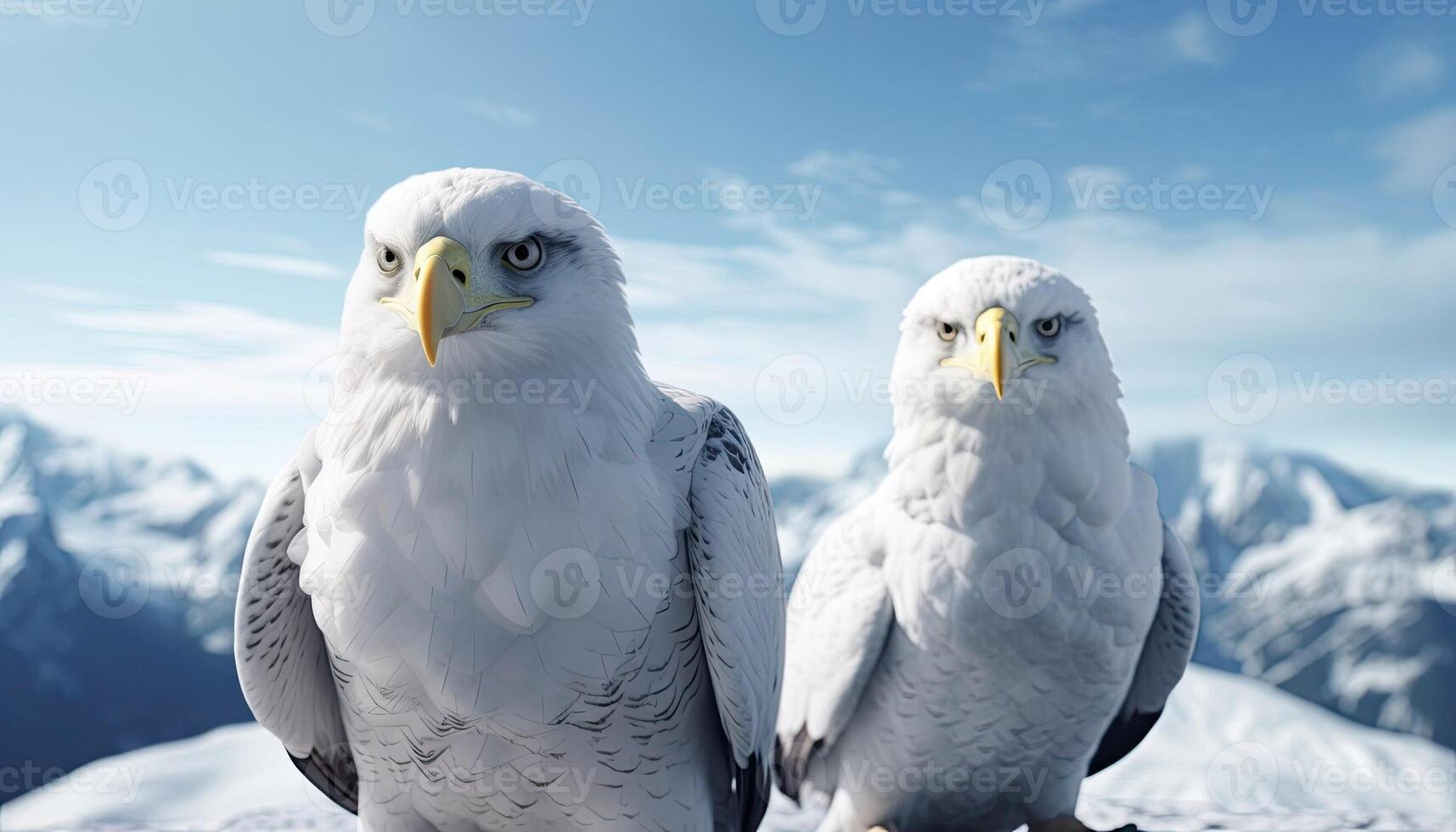 Gryphons perched atop snowcapped mountains their regal presence commanding respect photo