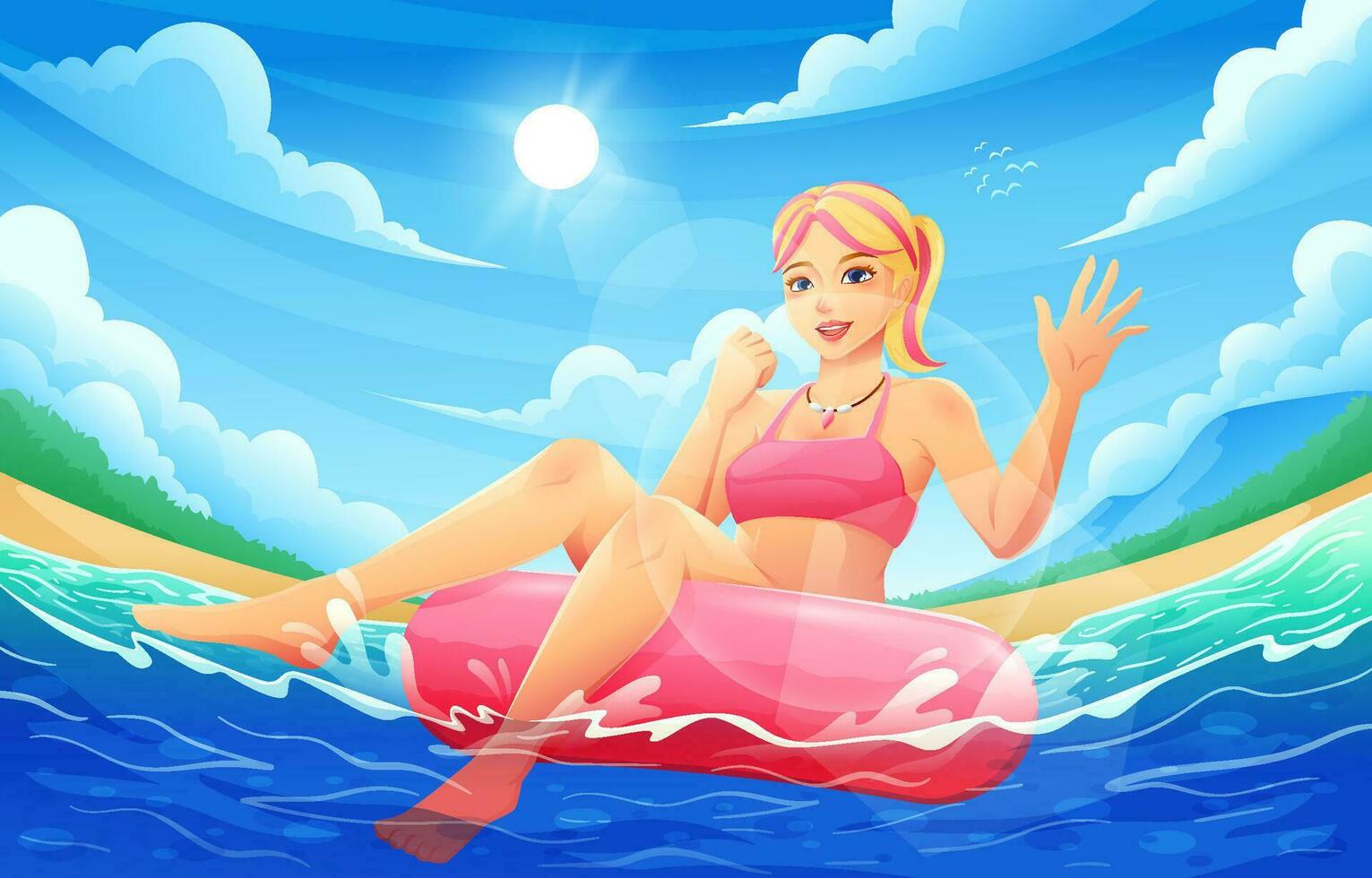 Beautiful Summer Girl at Beach vector