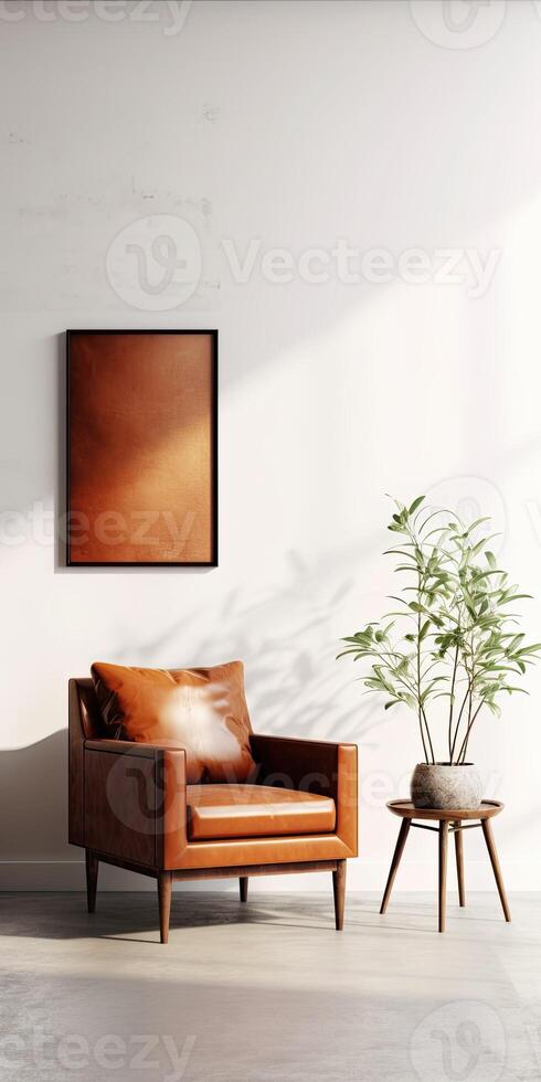 Living Room Interior Wall Mockup, Warm Tones, photo