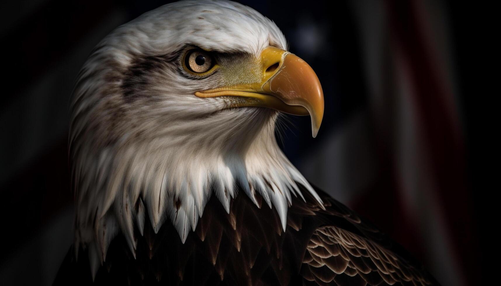 Majestic bald eagle perching, sharp beak focused generated by AI photo