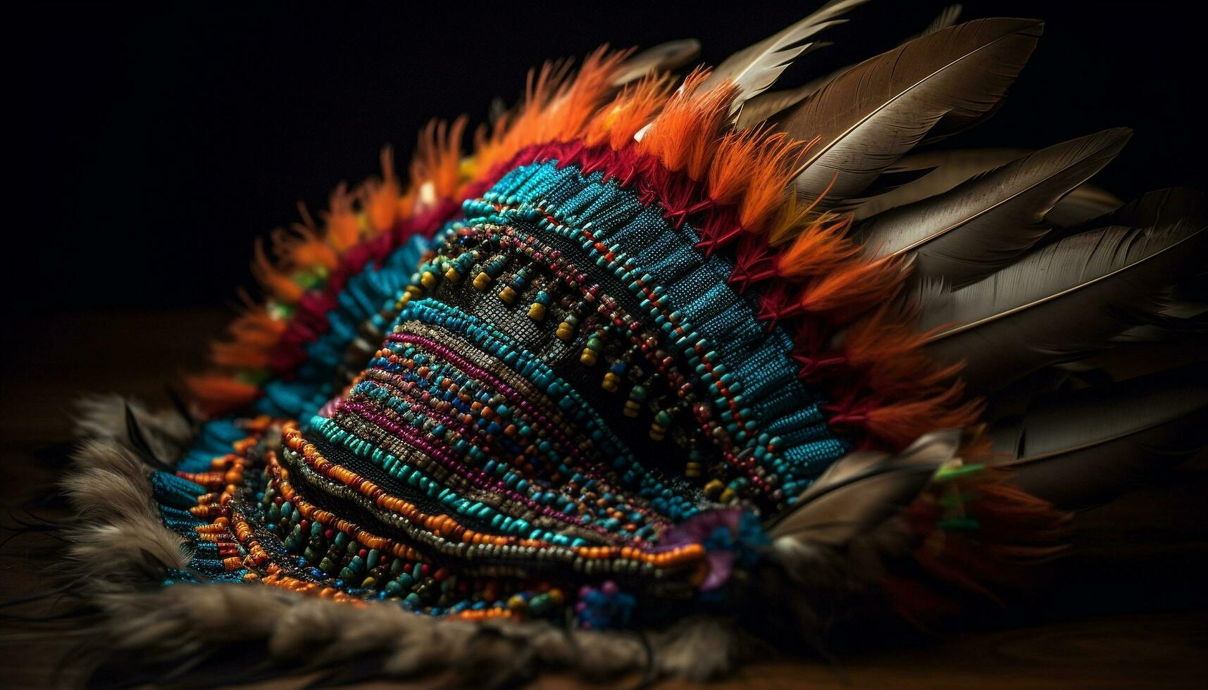 Vibrant peacock feather pillow showcases indigenous elegance generated by AI photo