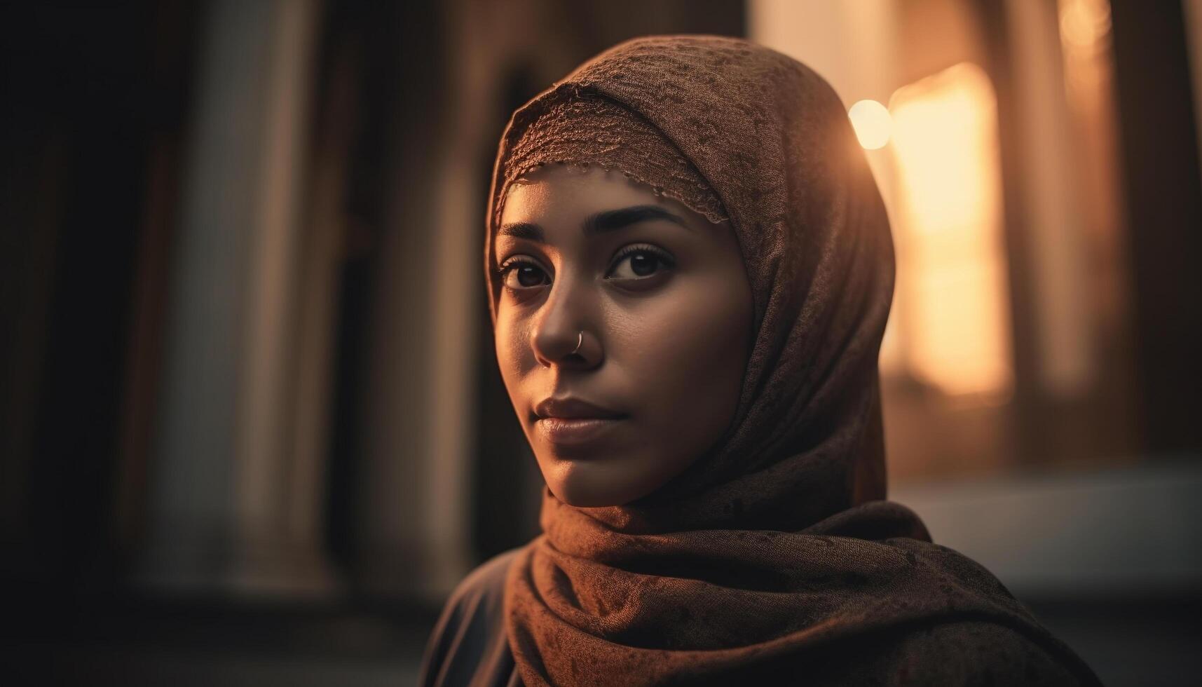 Young women in hijab smiling outdoors confidently generated by AI photo