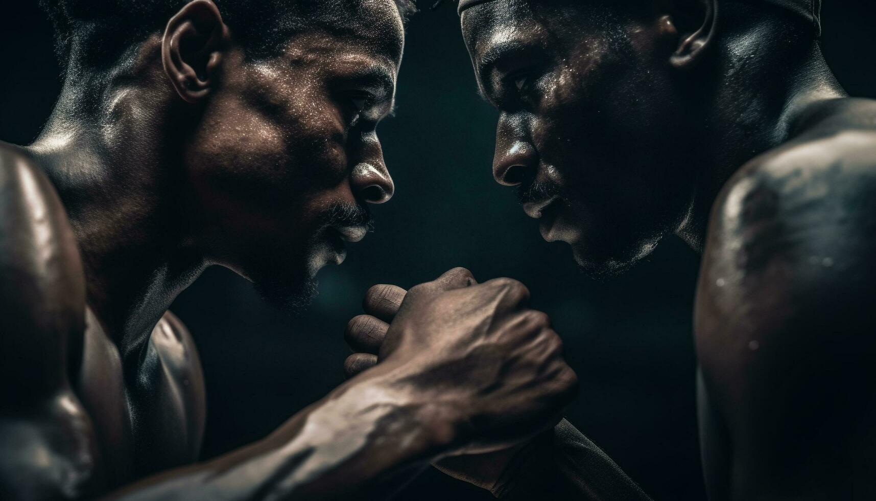 Muscular athletes practicing teamwork in black background generated by AI photo