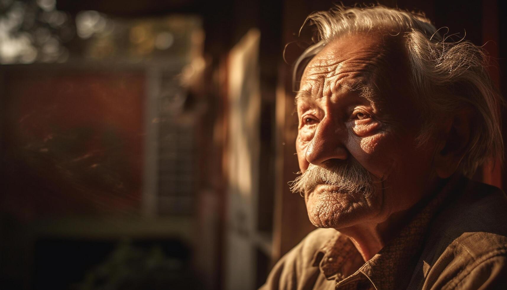 Smiling senior man with gray beard outdoors generated by AI photo